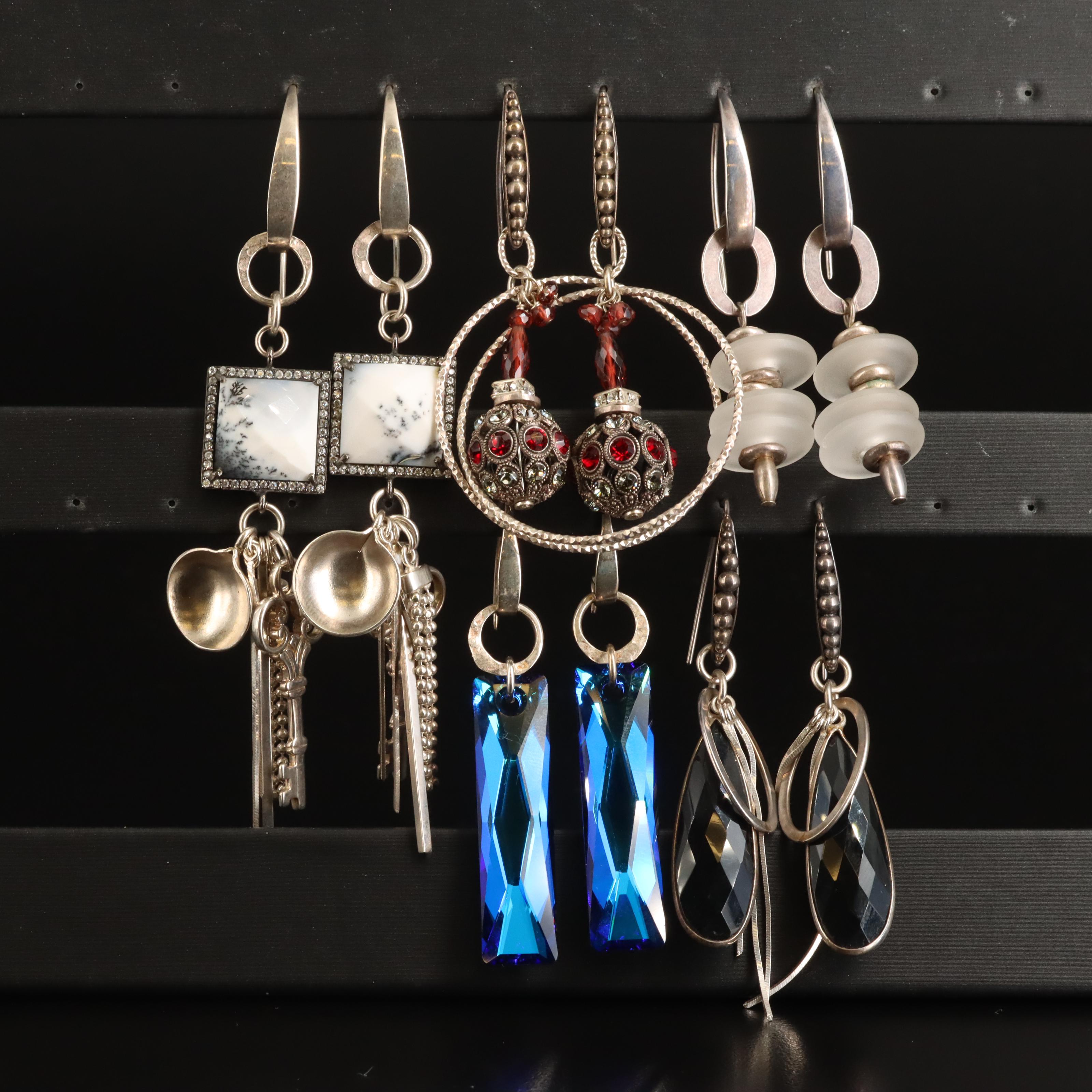 Agate and Black Onyx Featured in Sterling Earring Selection