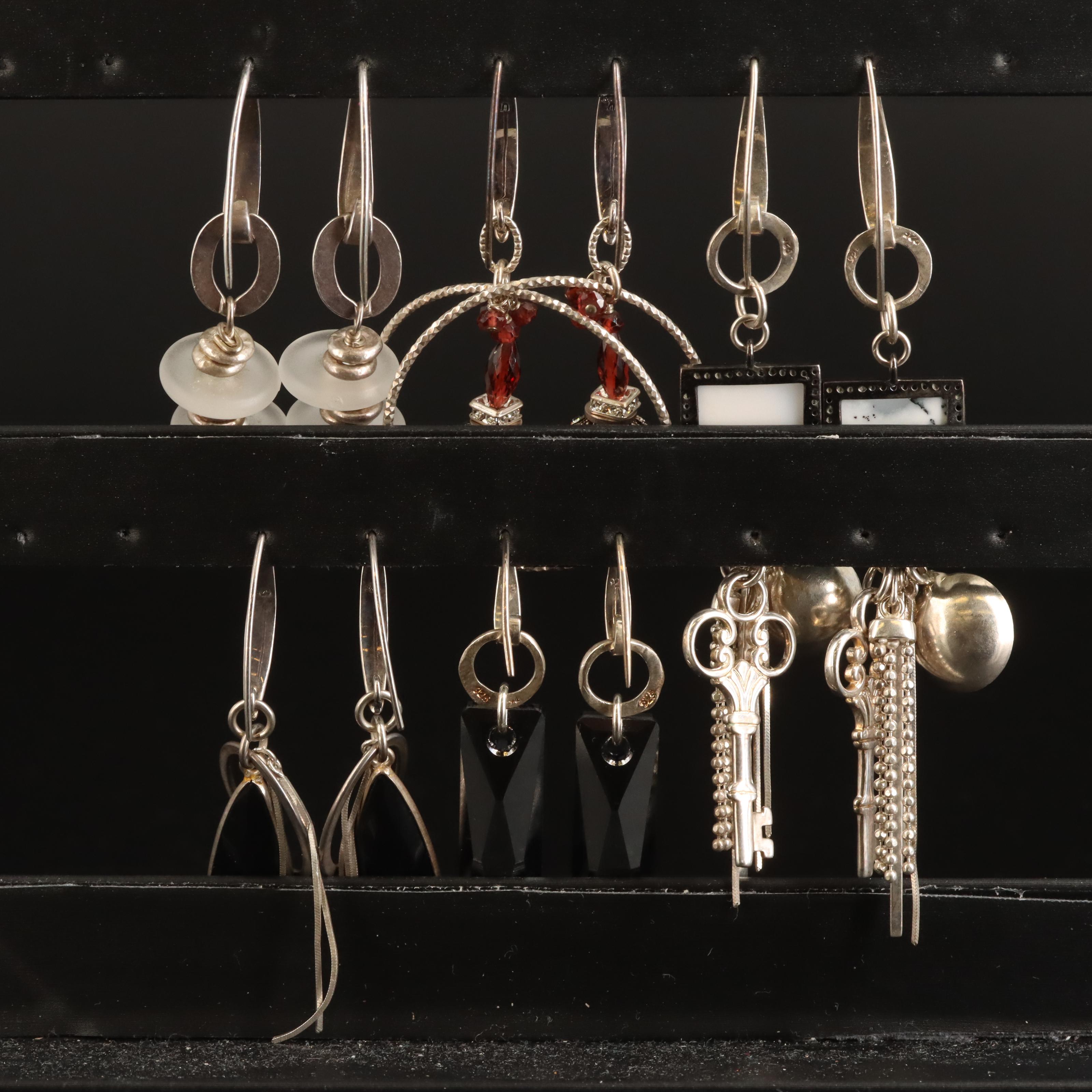 Agate and Black Onyx Featured in Sterling Earring Selection