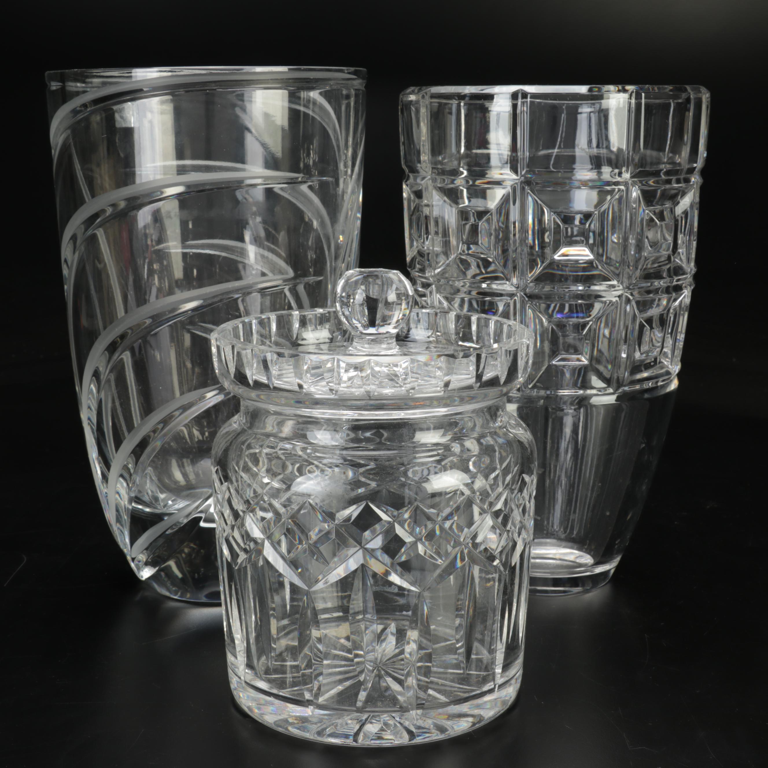 Waterford Crystal "Lismore" Biscuit Barrel with Rosenthal and Other Vases