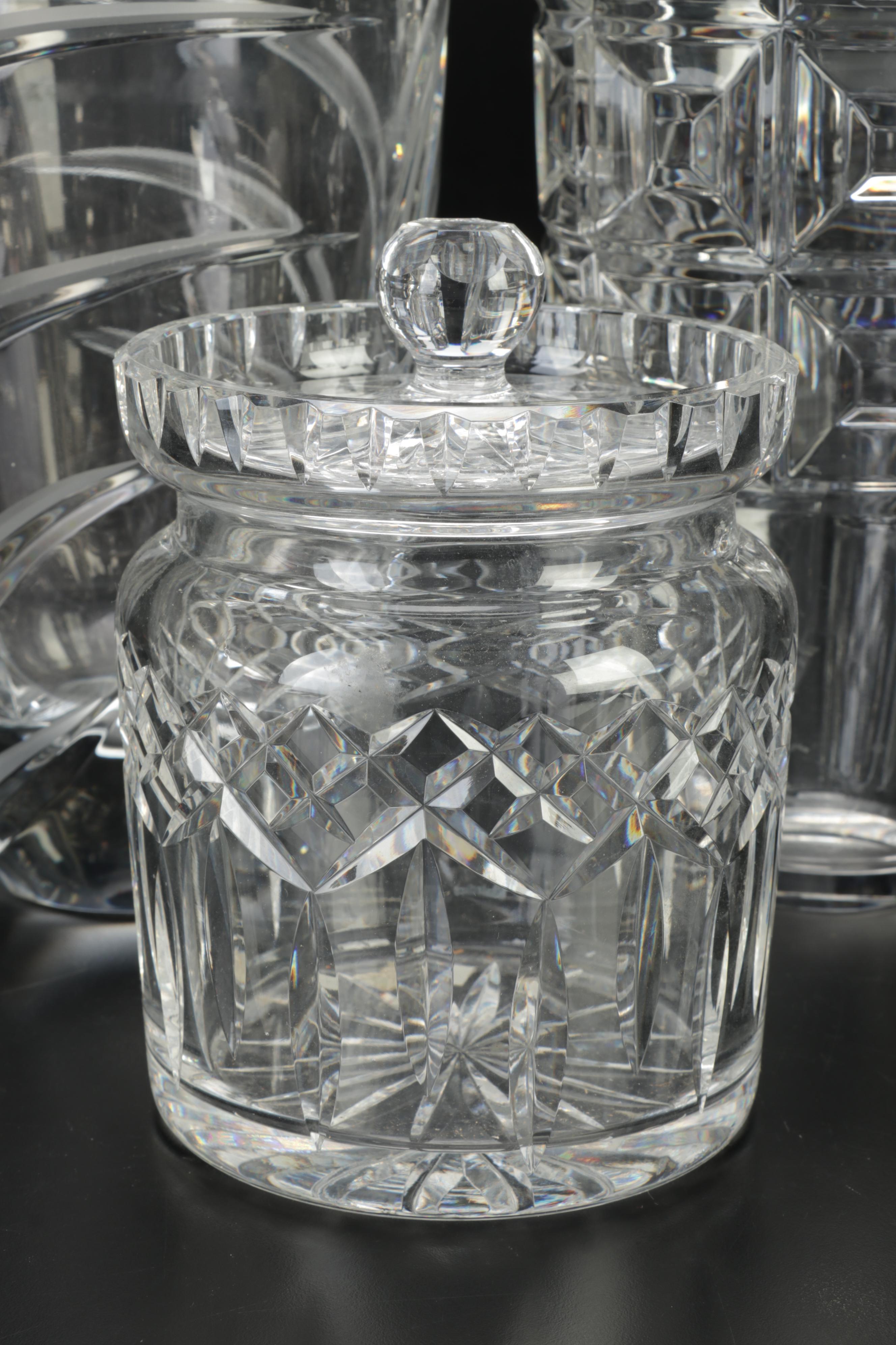 Waterford Crystal "Lismore" Biscuit Barrel with Rosenthal and Other Vases