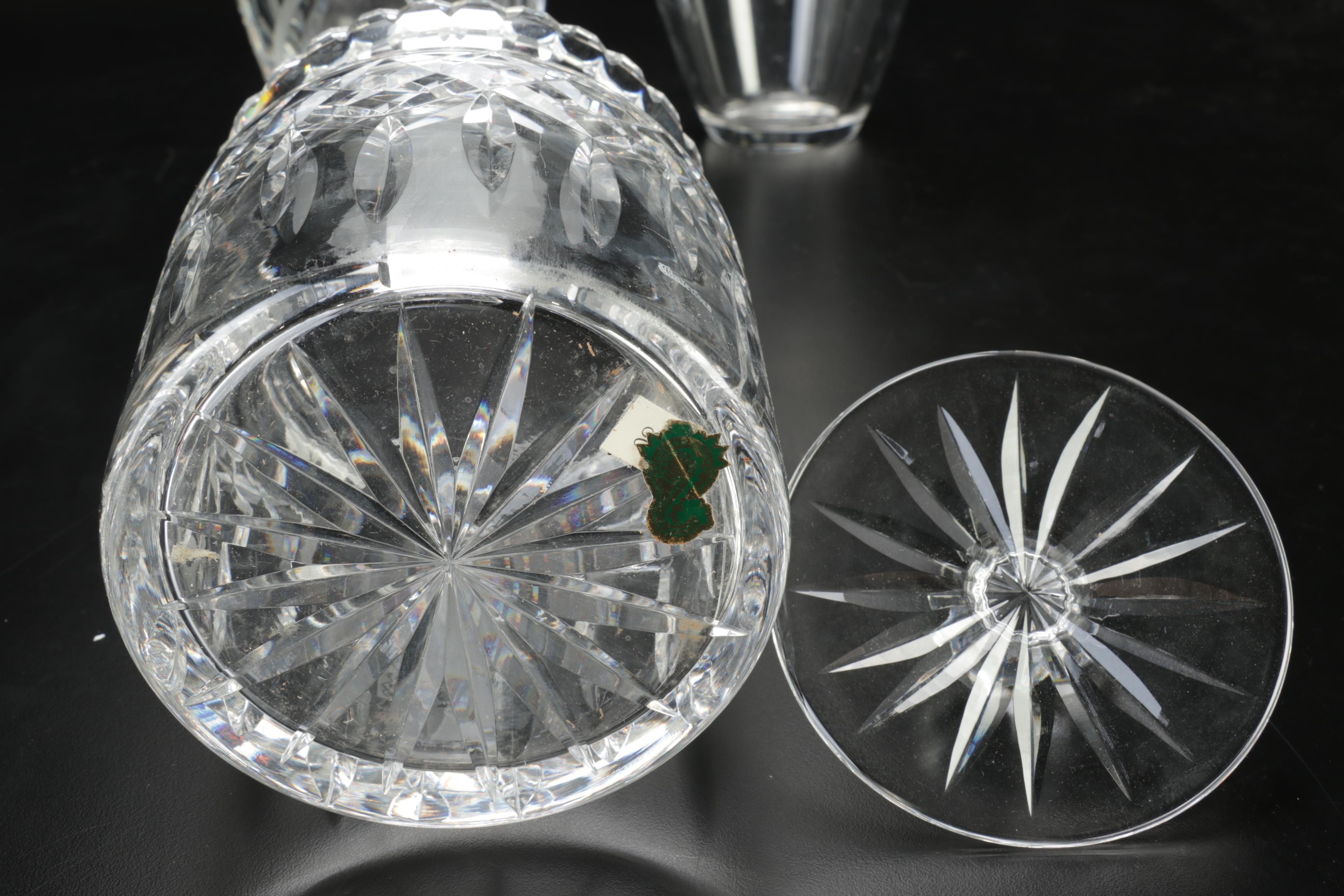 Waterford Crystal "Lismore" Biscuit Barrel with Rosenthal and Other Vases