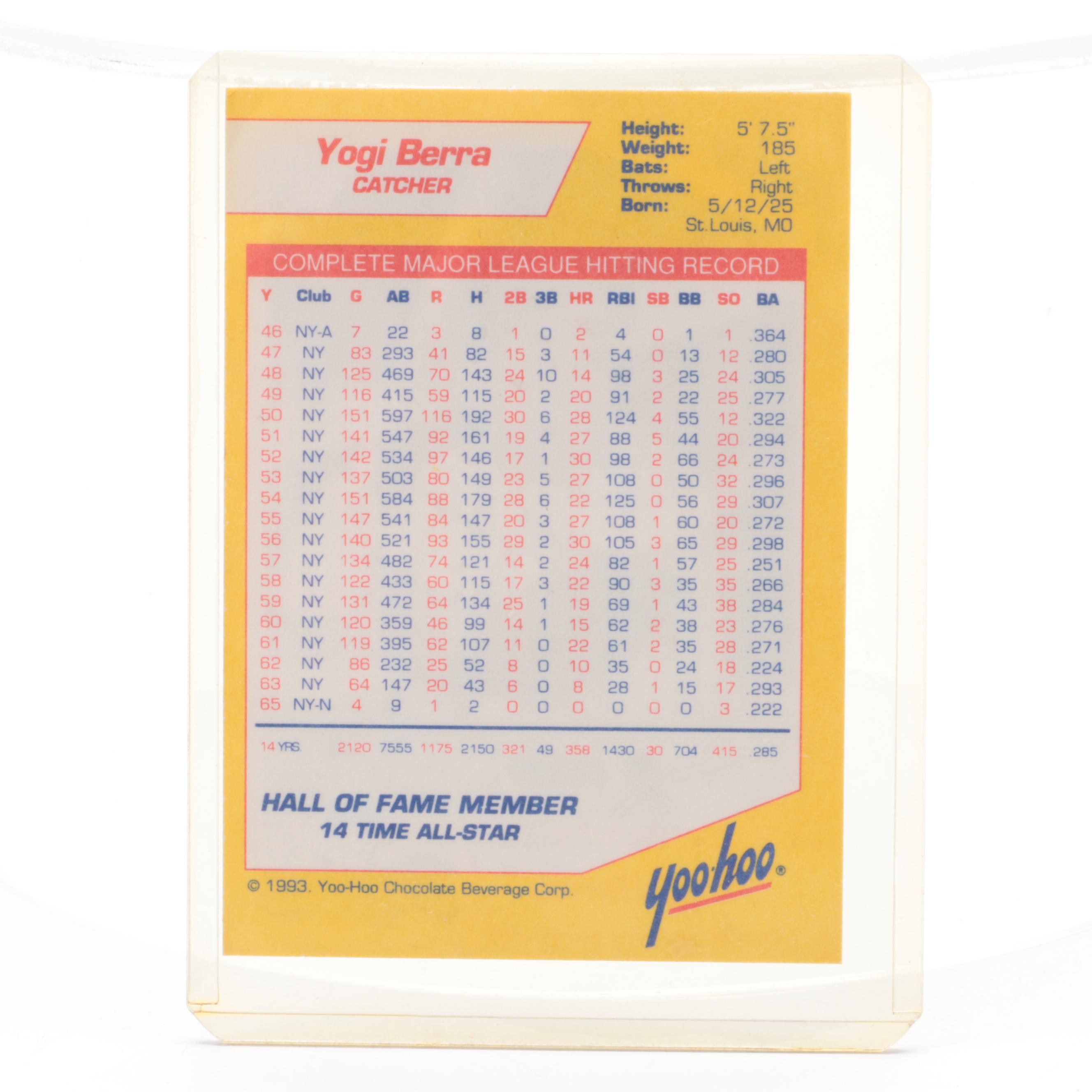 New York Yankees Yogi Berra Signed Yoo-Hoo Chocolate Drink Carton, Baseball Card