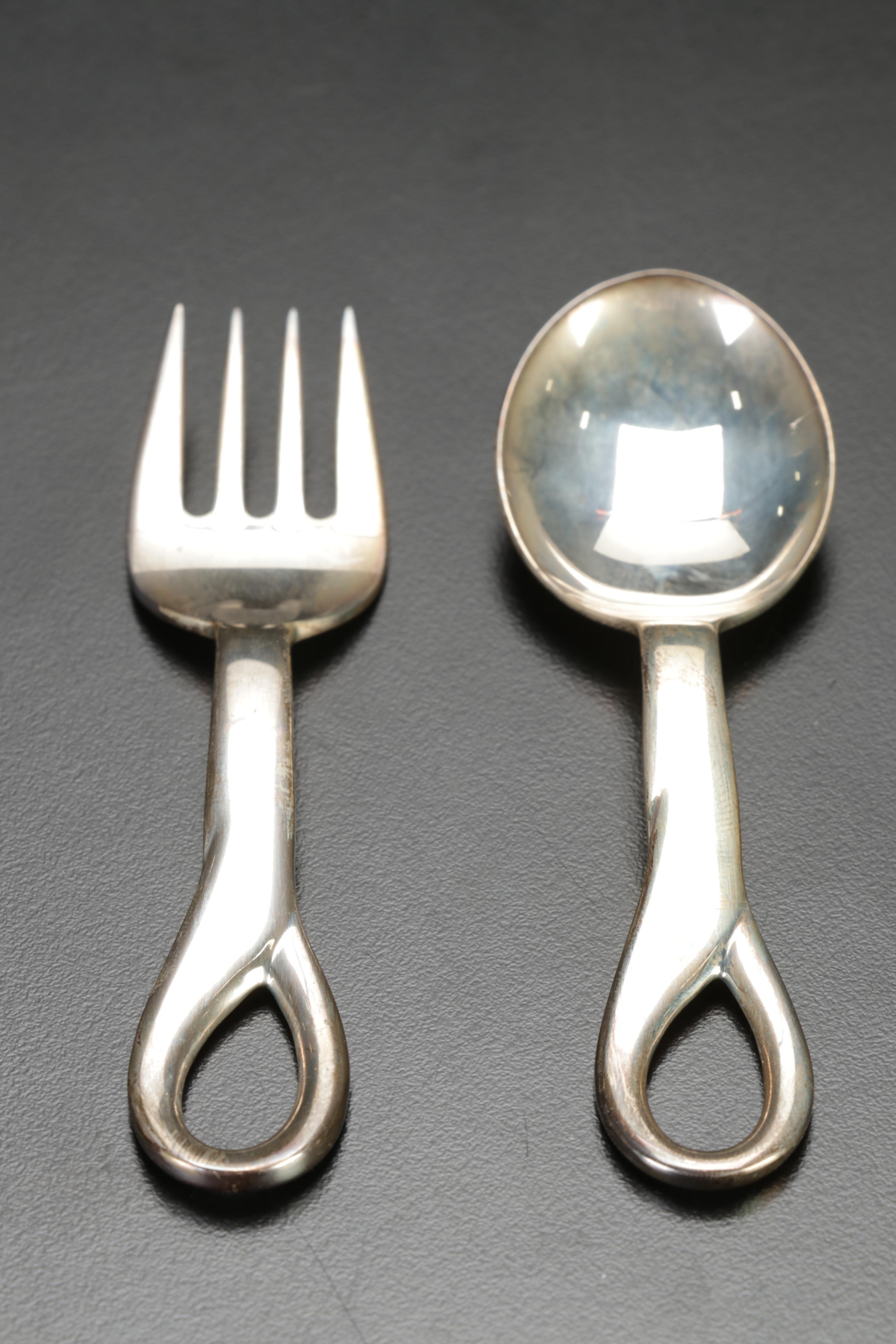 Elsa Peretti Tiffany & Co. Sterling Silver "Padova" Baby Cup and Utensils