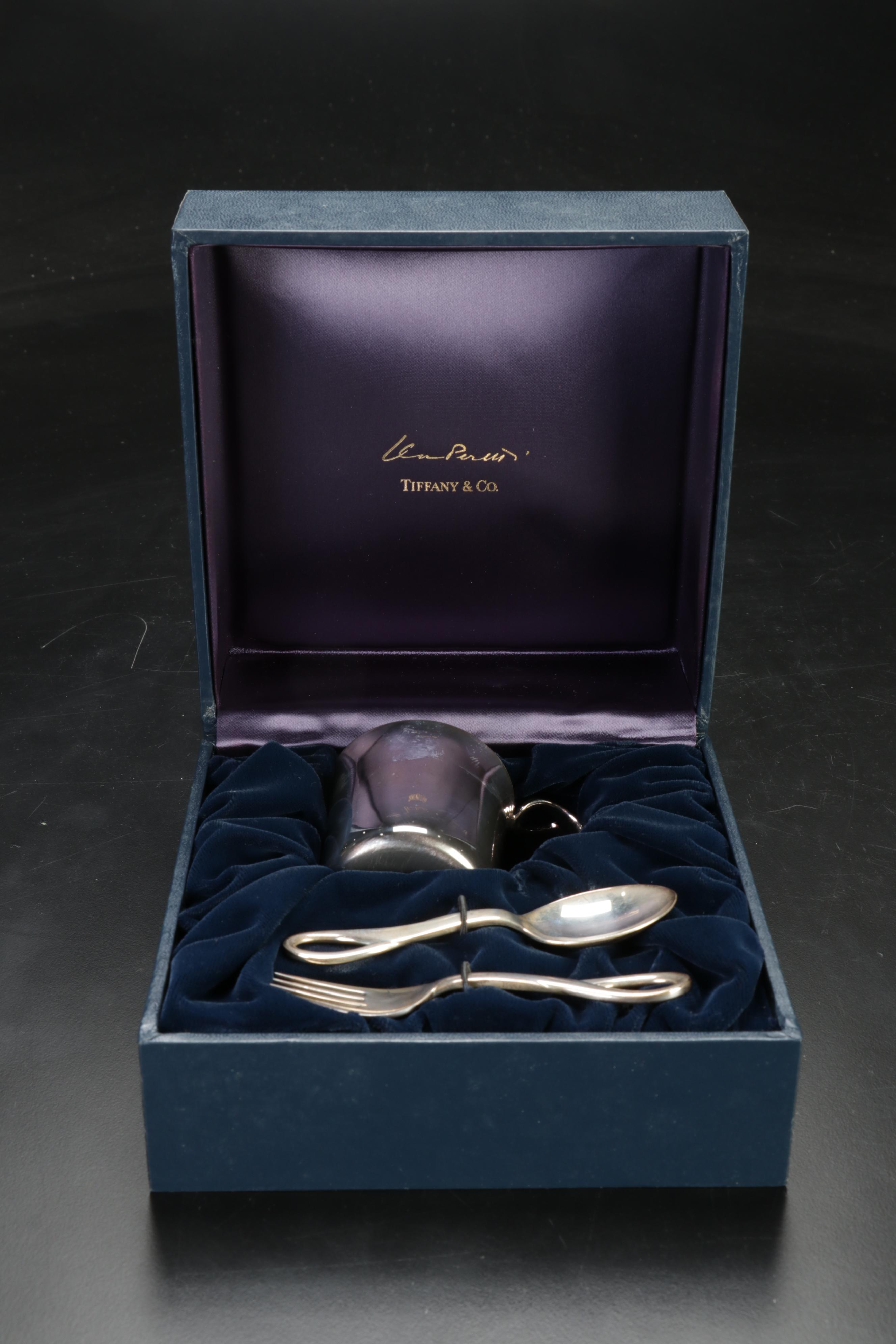 Elsa Peretti Tiffany & Co. Sterling Silver "Padova" Baby Cup and Utensils