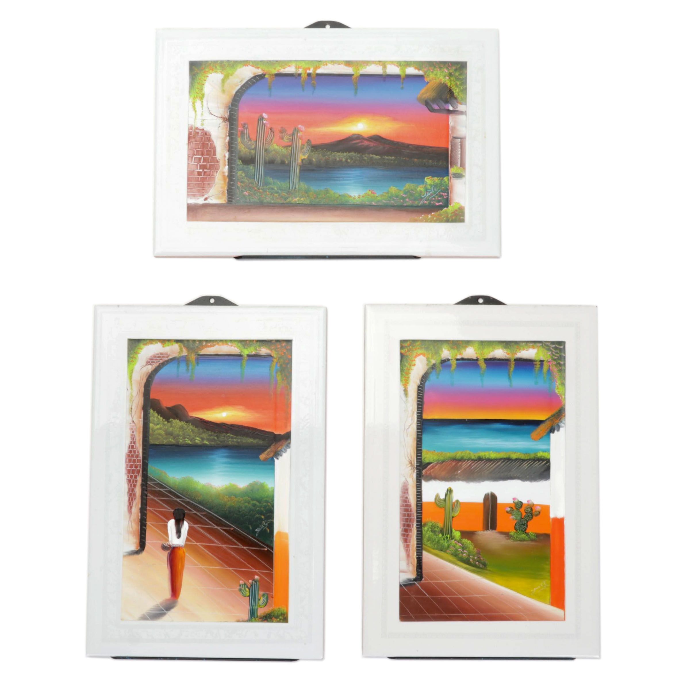 Hand-Painted Sunset Ceramic Wall Tiles
