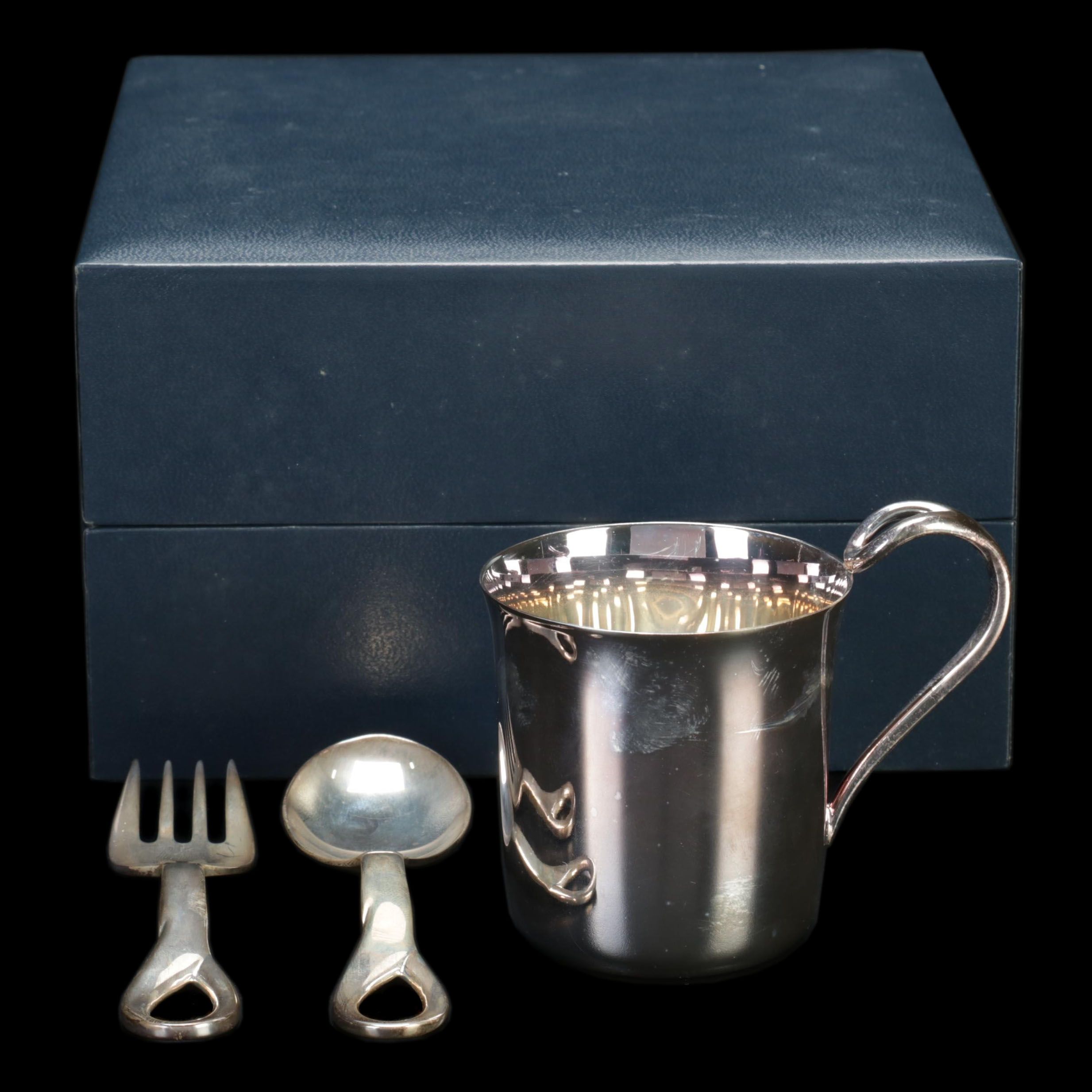 Elsa Peretti Tiffany & Co. Sterling Silver "Padova" Baby Cup and Utensils