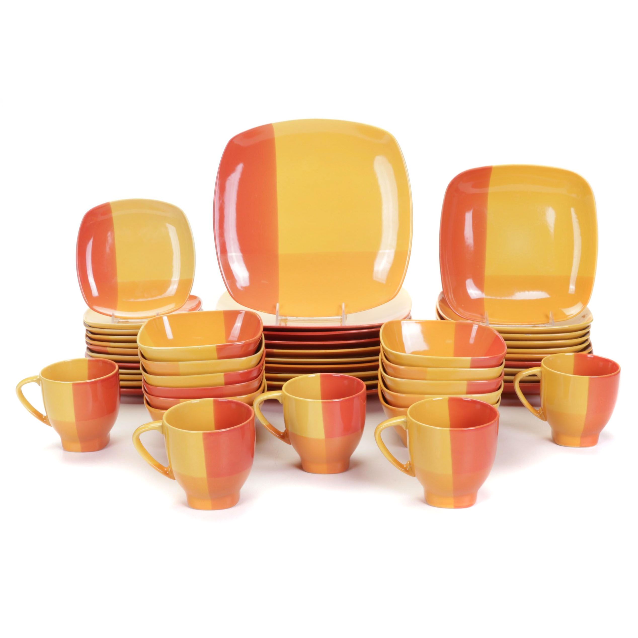 222 Fifth "Color Blocks" Red and Yellow Stoneware Dinnerware