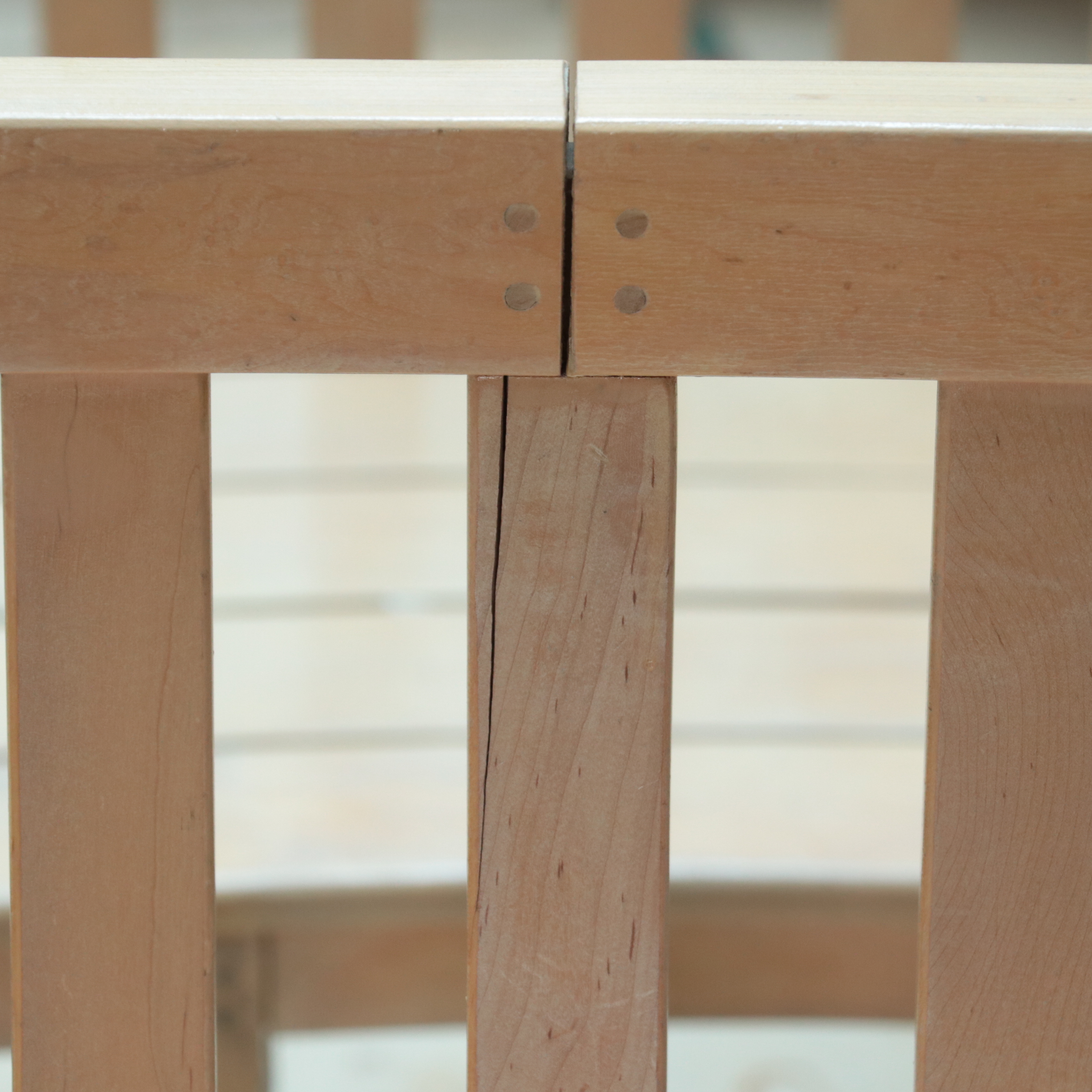 Pair of Large Wooden Slat Back Curved Benches with Armrests