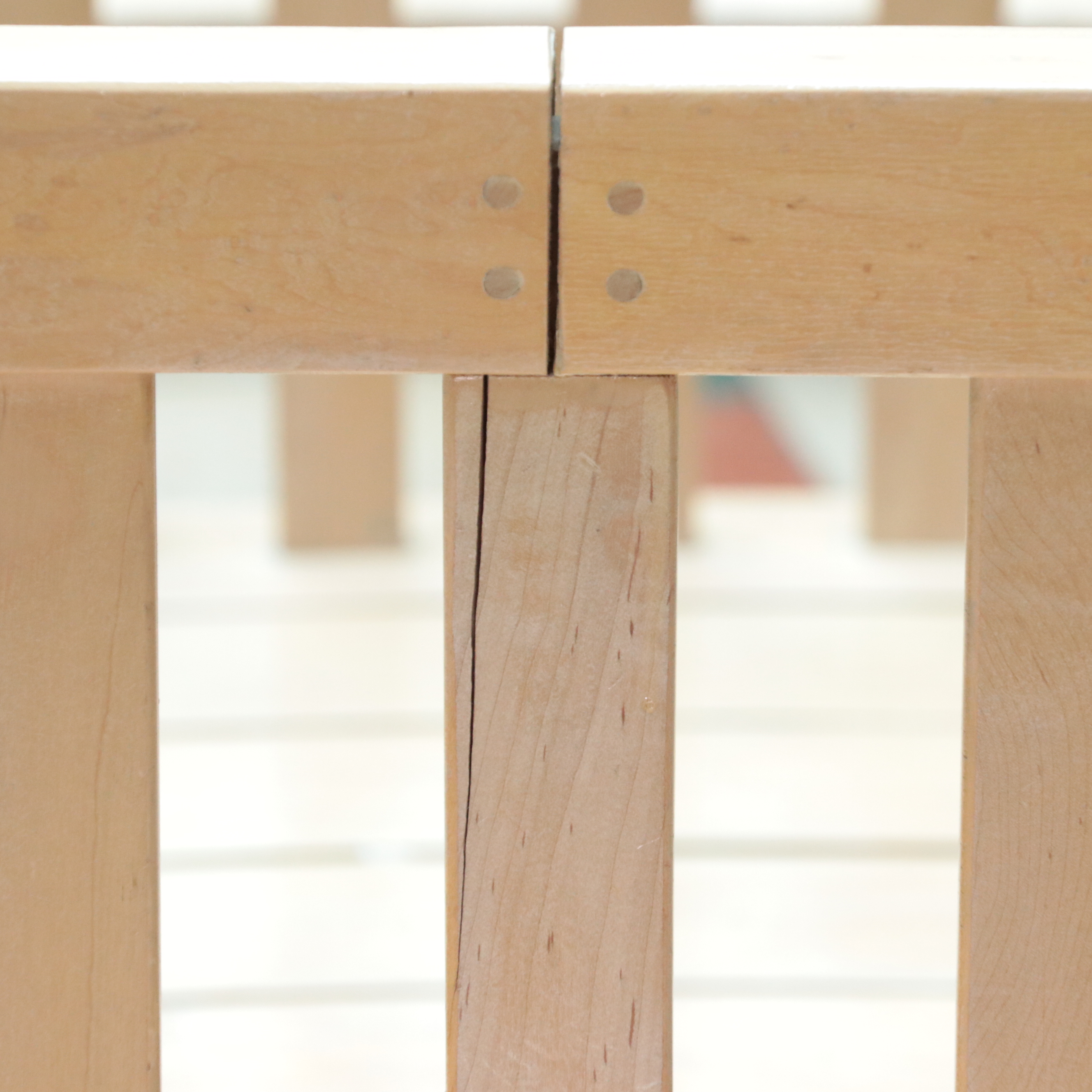 Pair of Large Wooden Slat Back Curved Benches with Armrests