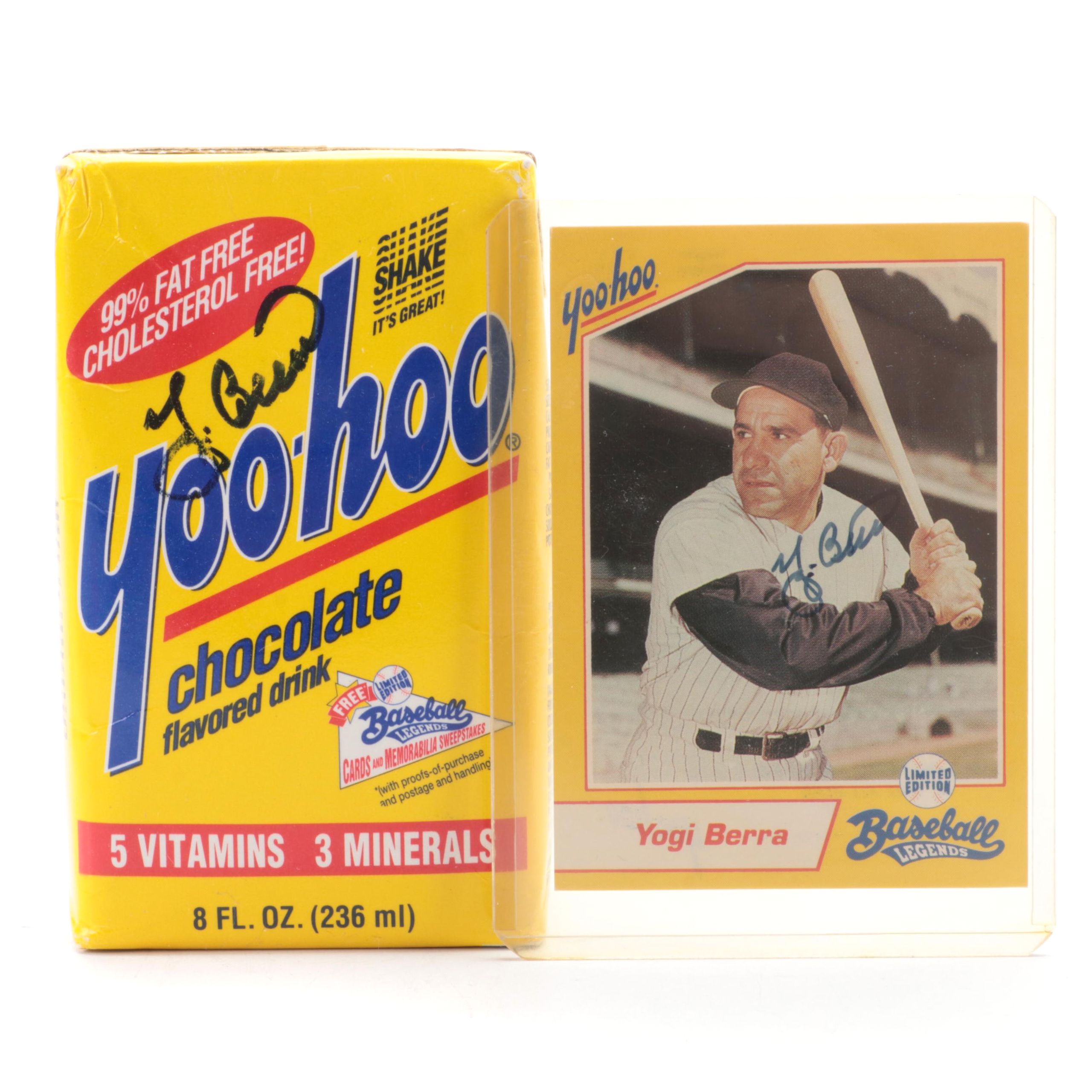 New York Yankees Yogi Berra Signed Yoo-Hoo Chocolate Drink Carton, Baseball Card