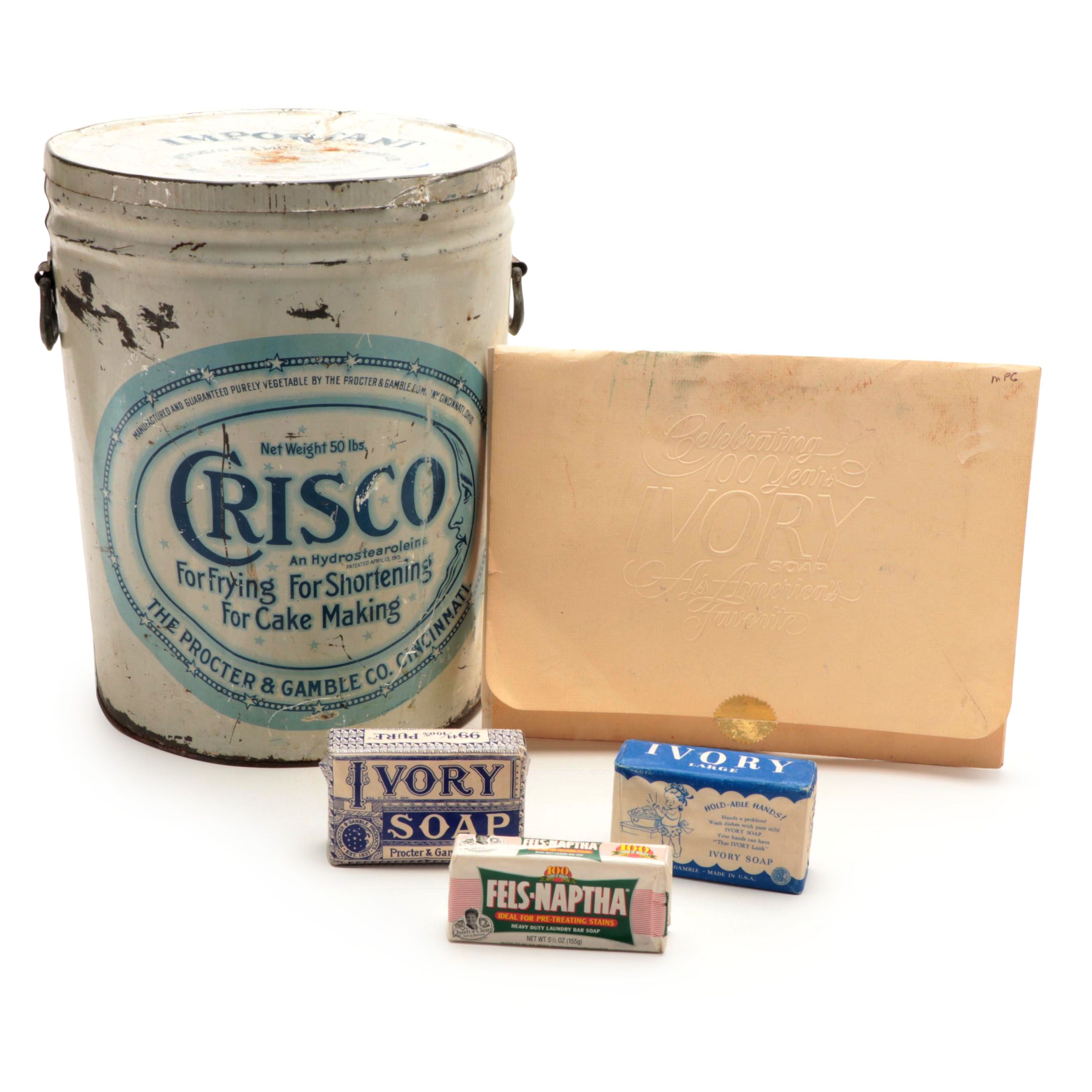 Ivory Soap Magazine Ads, Crisco Can, Ivory and Fels Naptha Soap