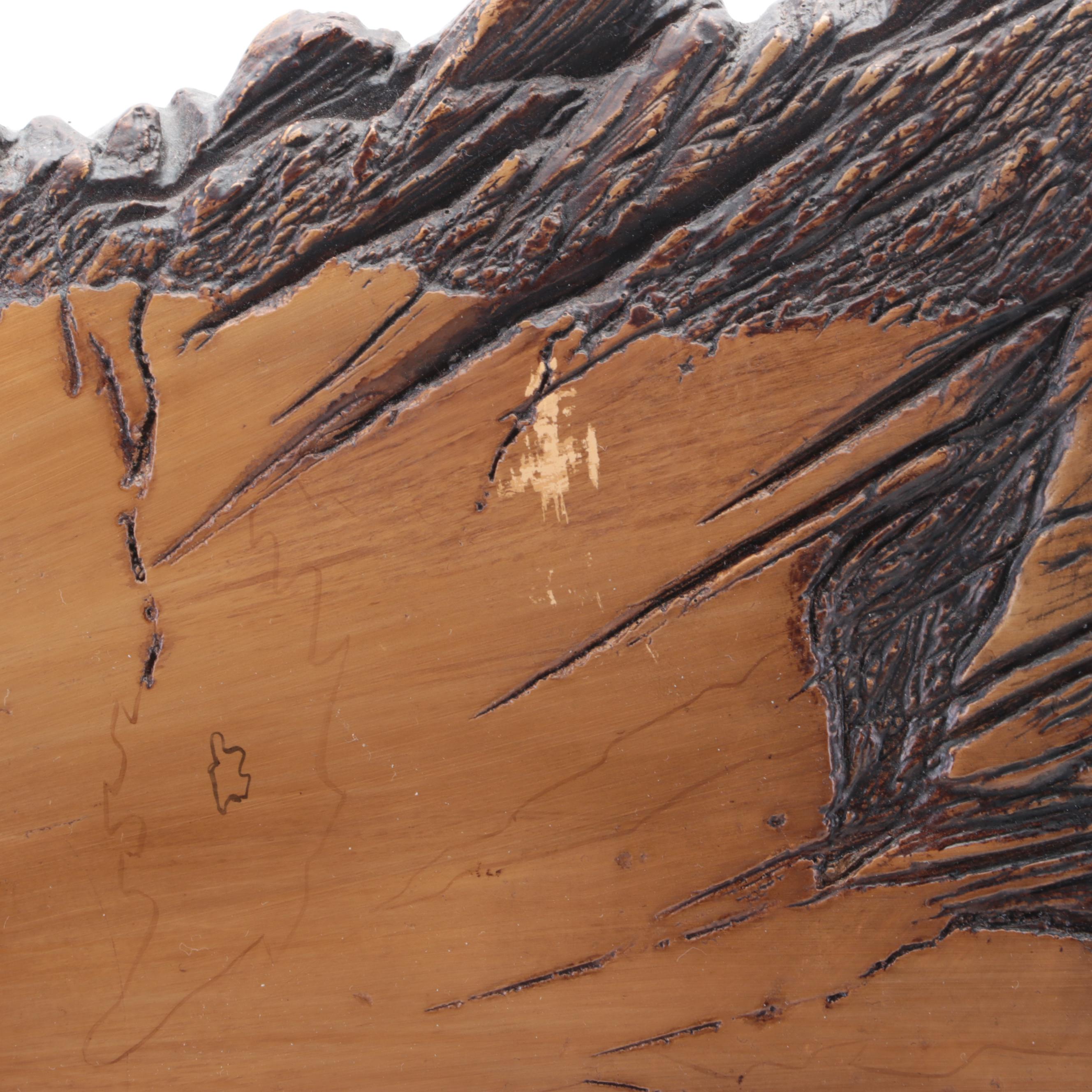 Carved Wood Fish Sculpture on Base