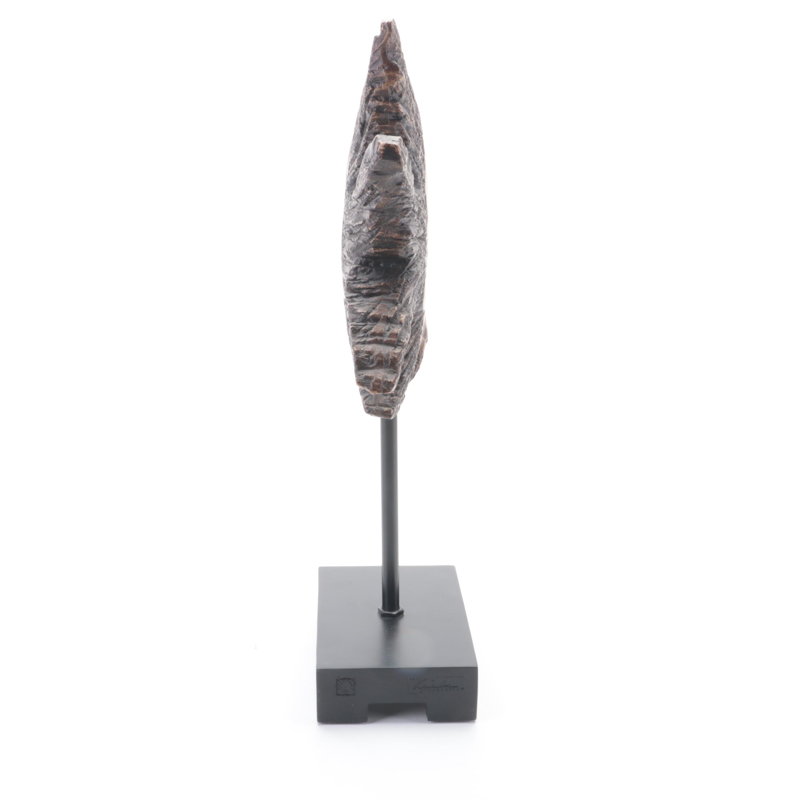 Carved Wood Fish Sculpture on Base