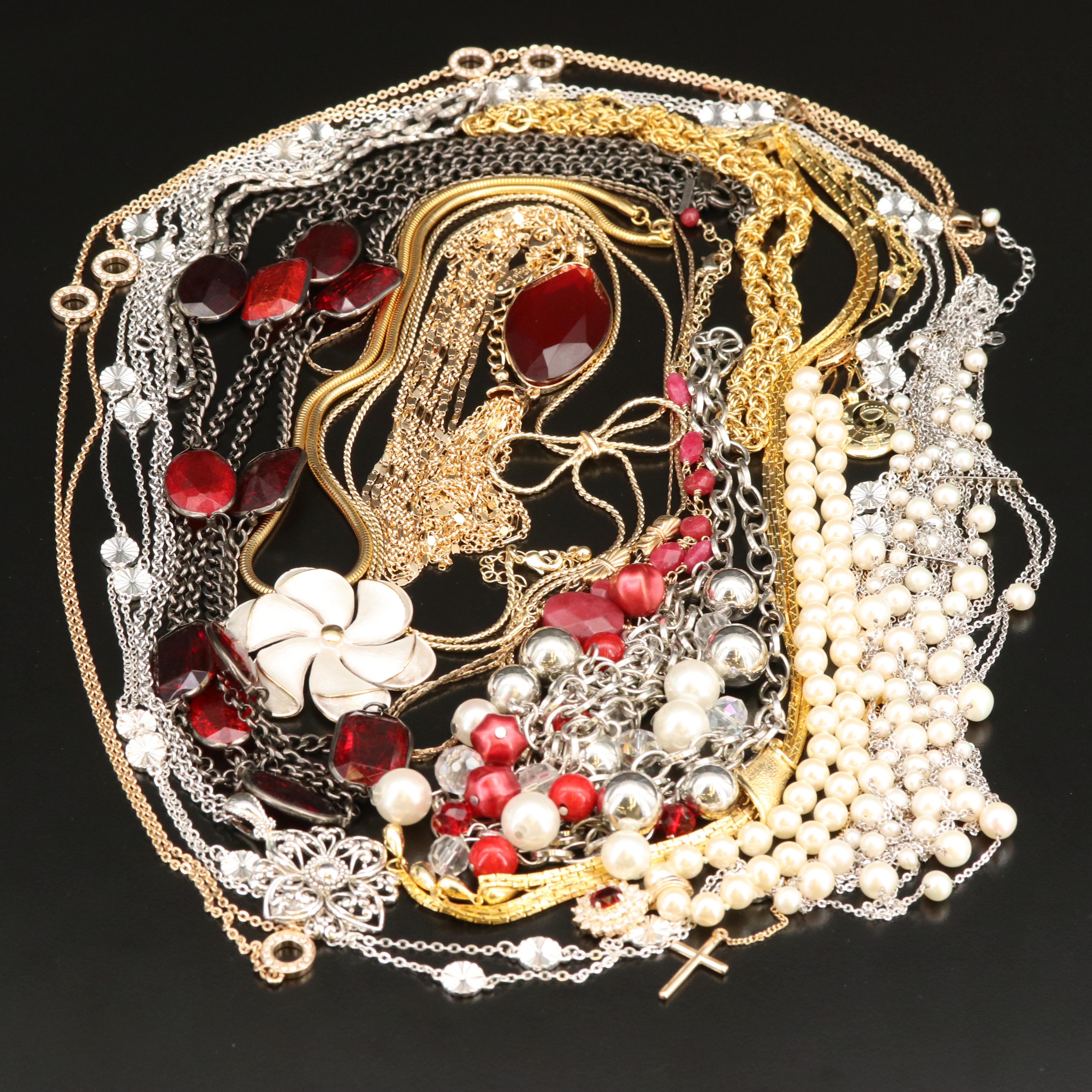 Necklace Collection Including Pearl and Faux Pearl,