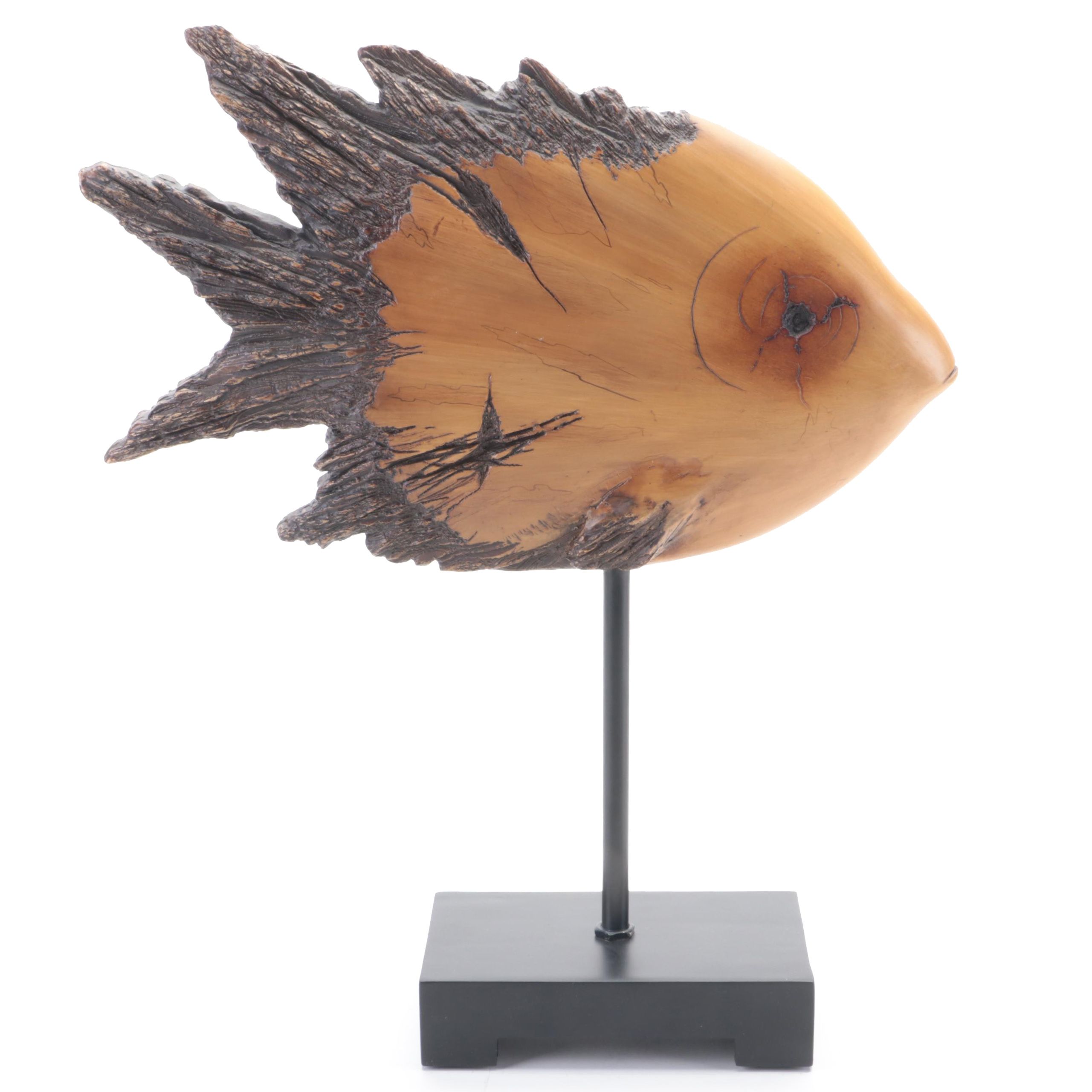 Carved Wood Fish Sculpture on Base