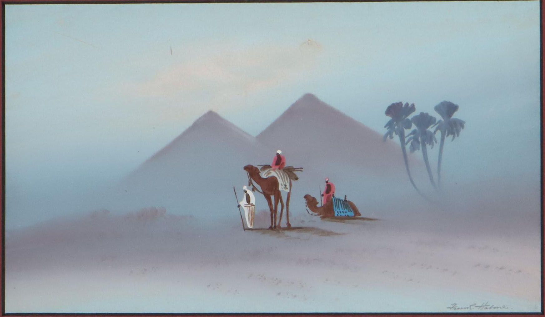 Frank Holme Gouache Painting of Camel Ride in Egypt, Mid-20th Century