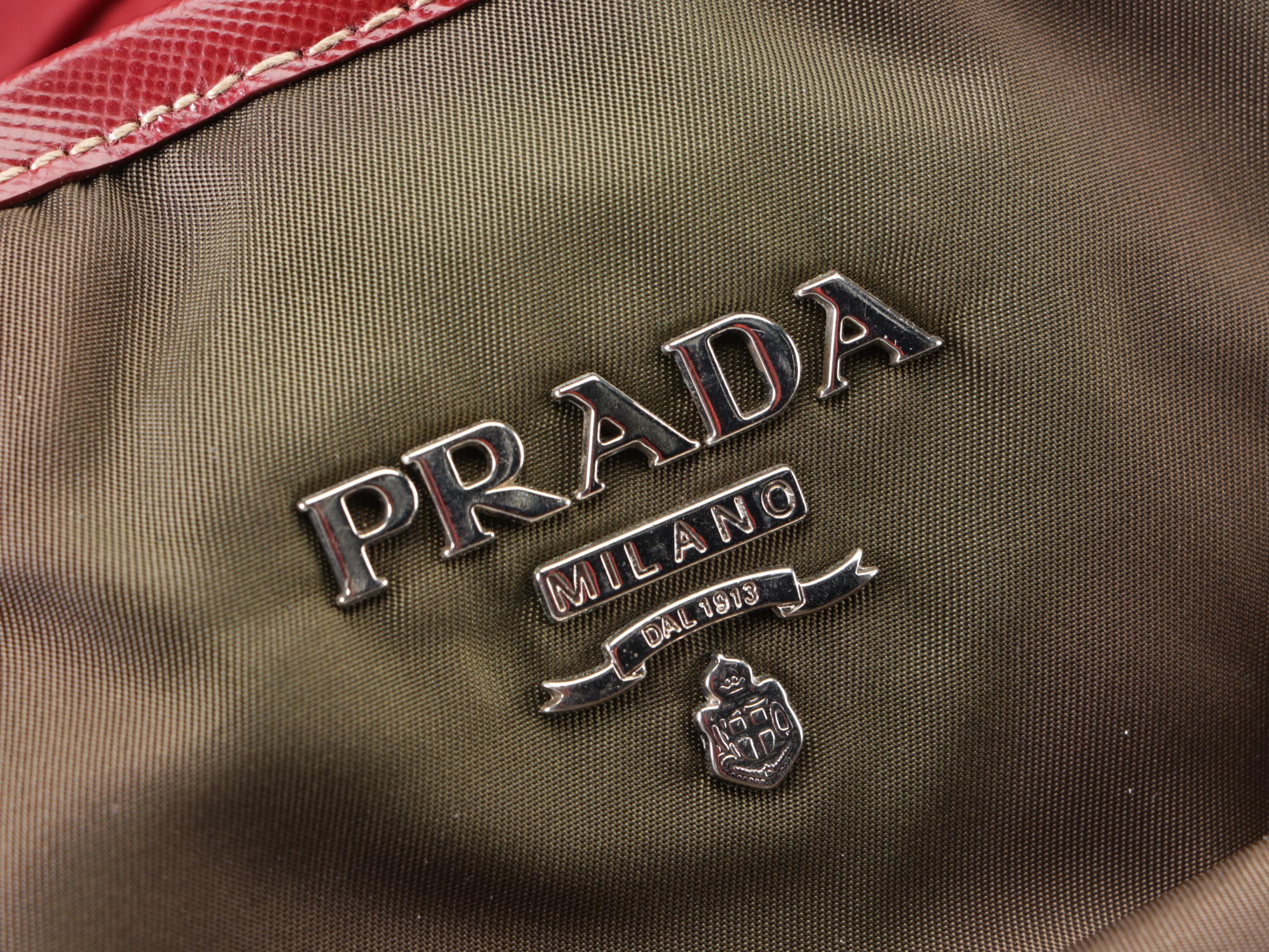 Prada Shoulder Tote Bag in Brown Nylon Gabardine and Saffiano Leather