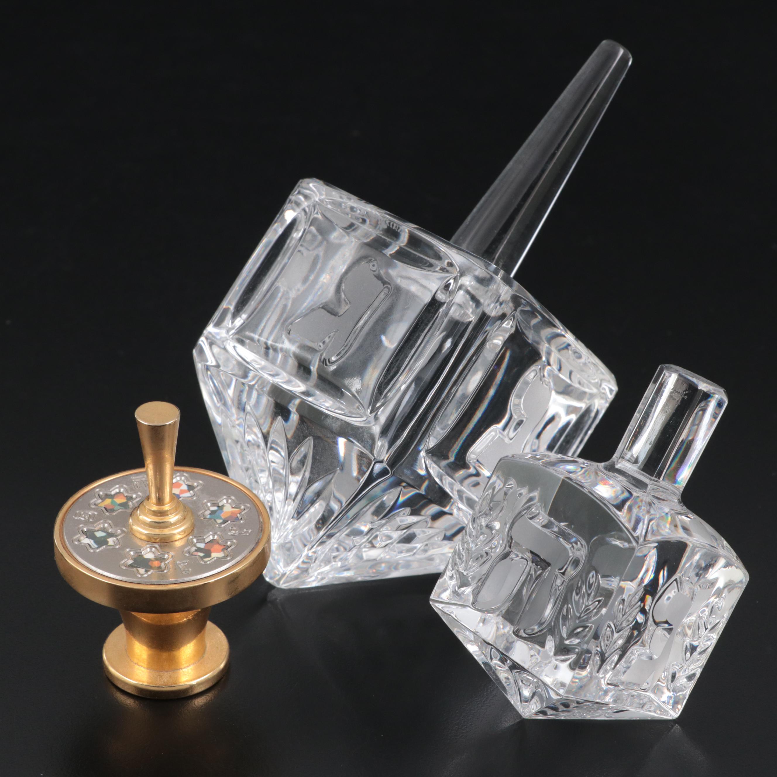 Waterford Crystal Etched Dreidel with Crystal and Brass Decorative Dreidels
