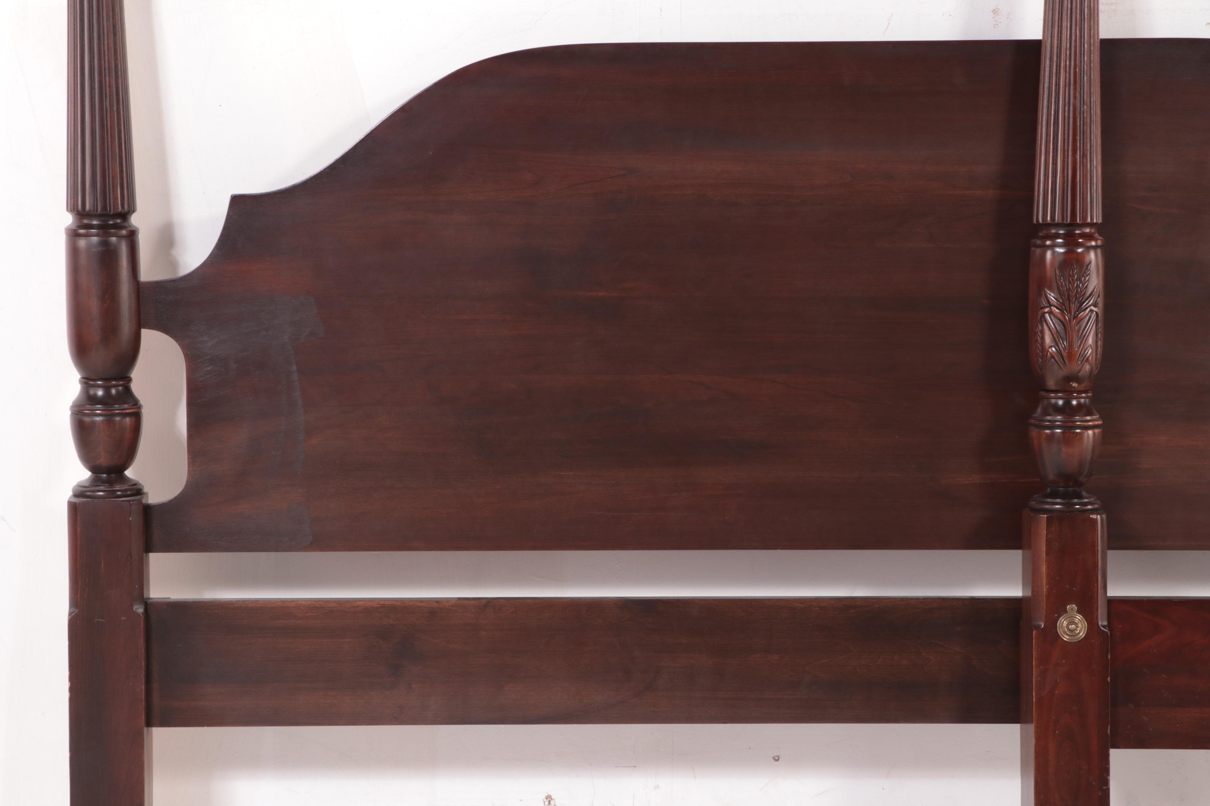 King Size Rice-Carved Mahogany Four-Poster Bed Frame