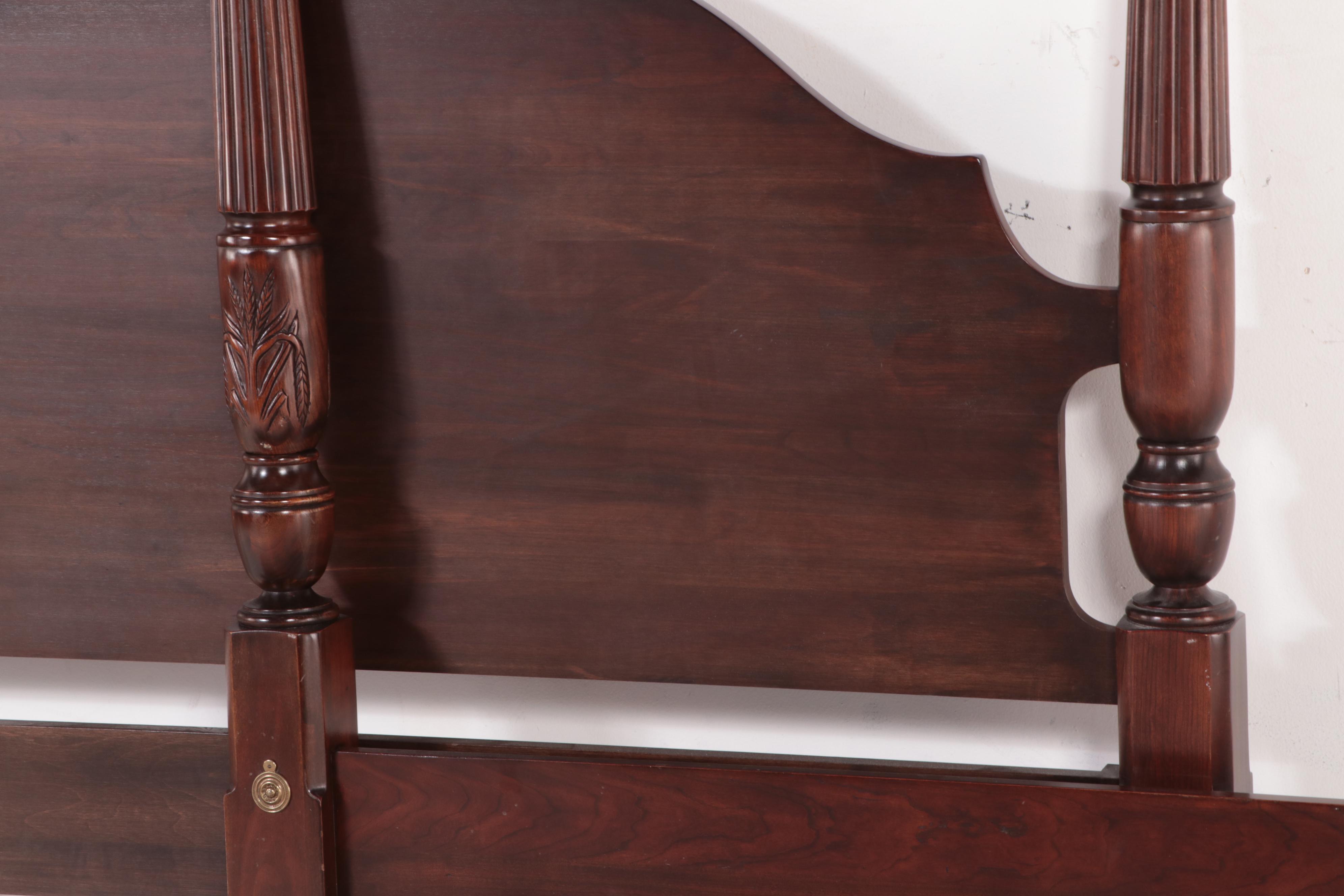 King Size Rice-Carved Mahogany Four-Poster Bed Frame