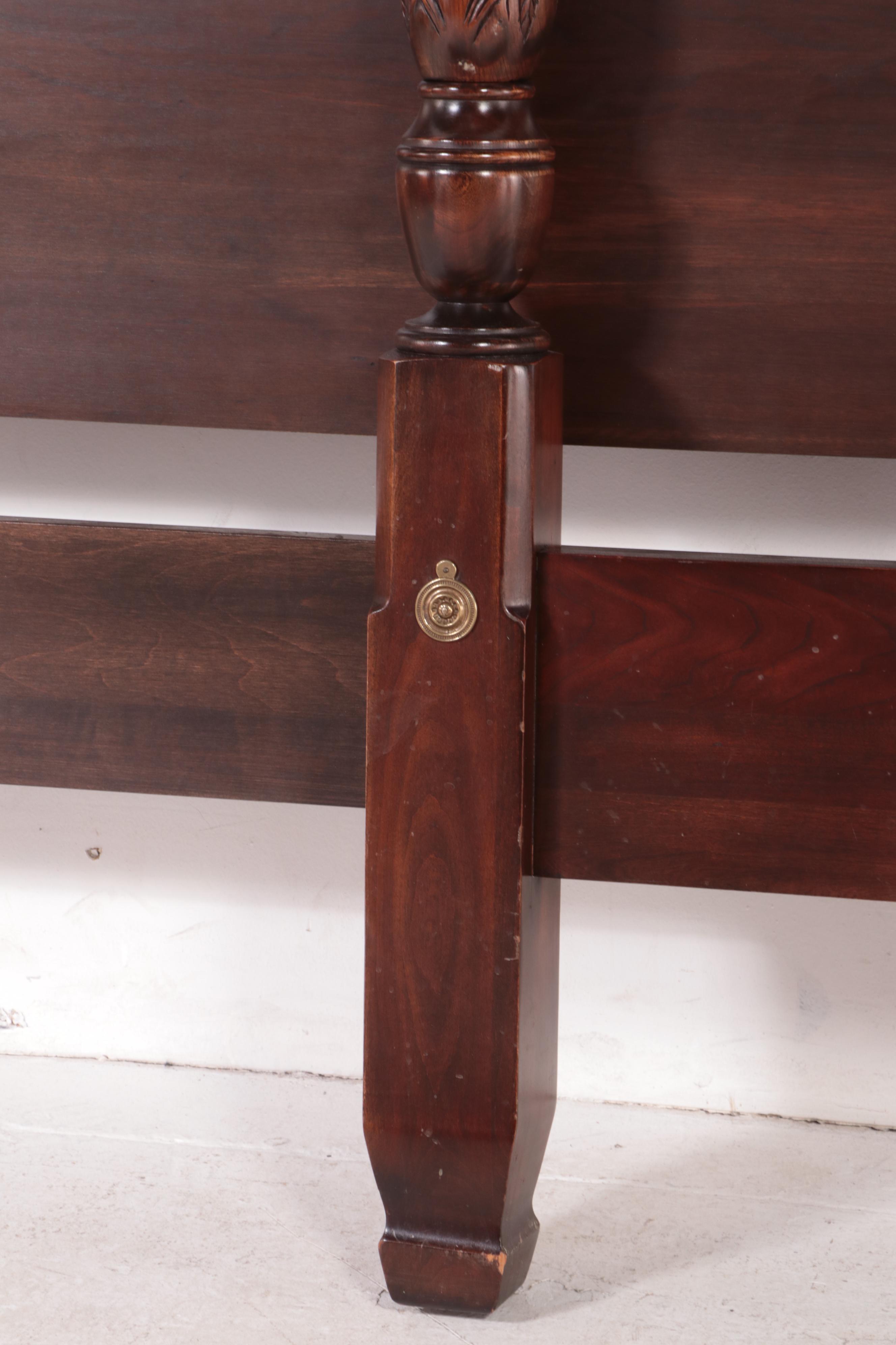 King Size Rice-Carved Mahogany Four-Poster Bed Frame