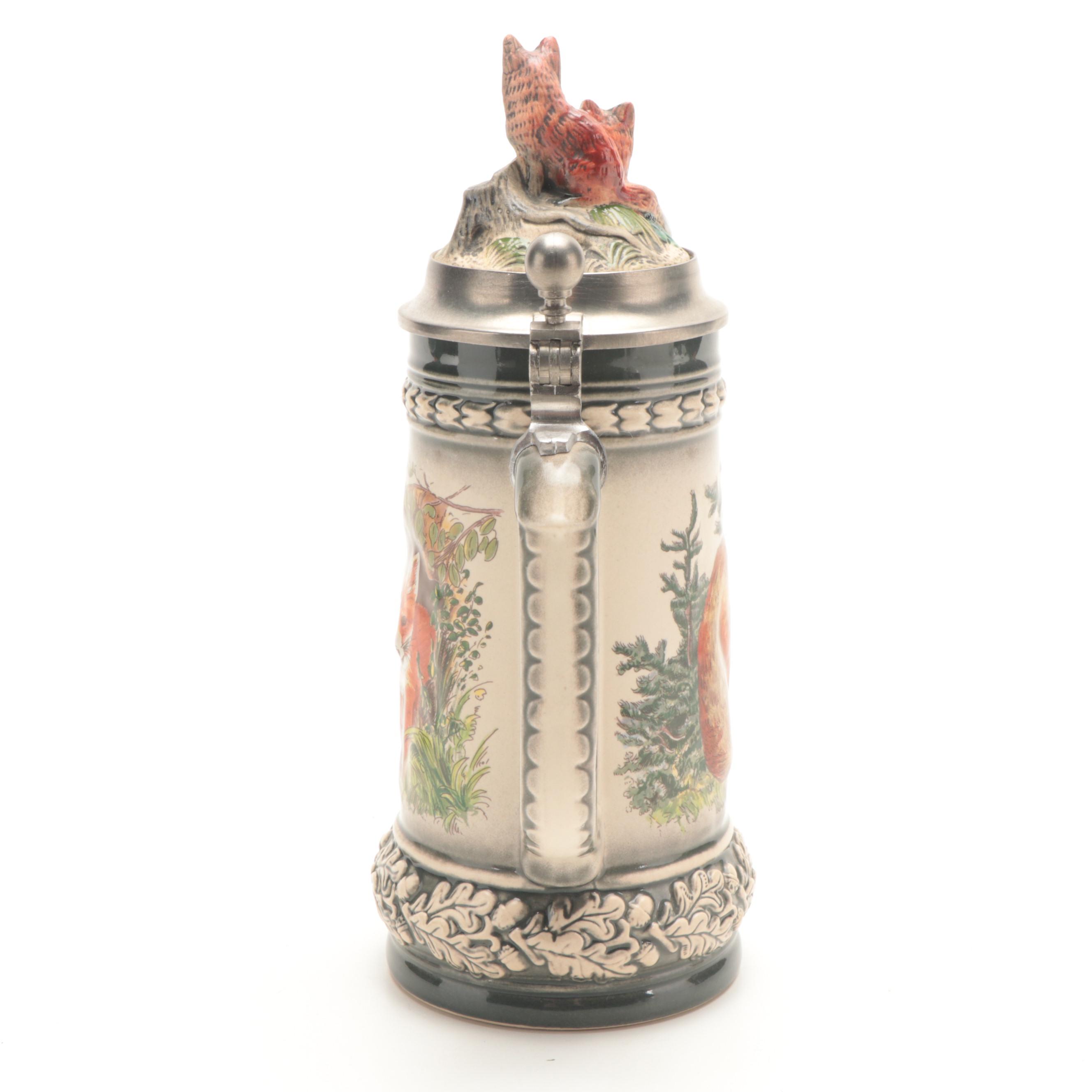 GerZ German Beer Stein with Fox Hunting Motif, Late 20th Century