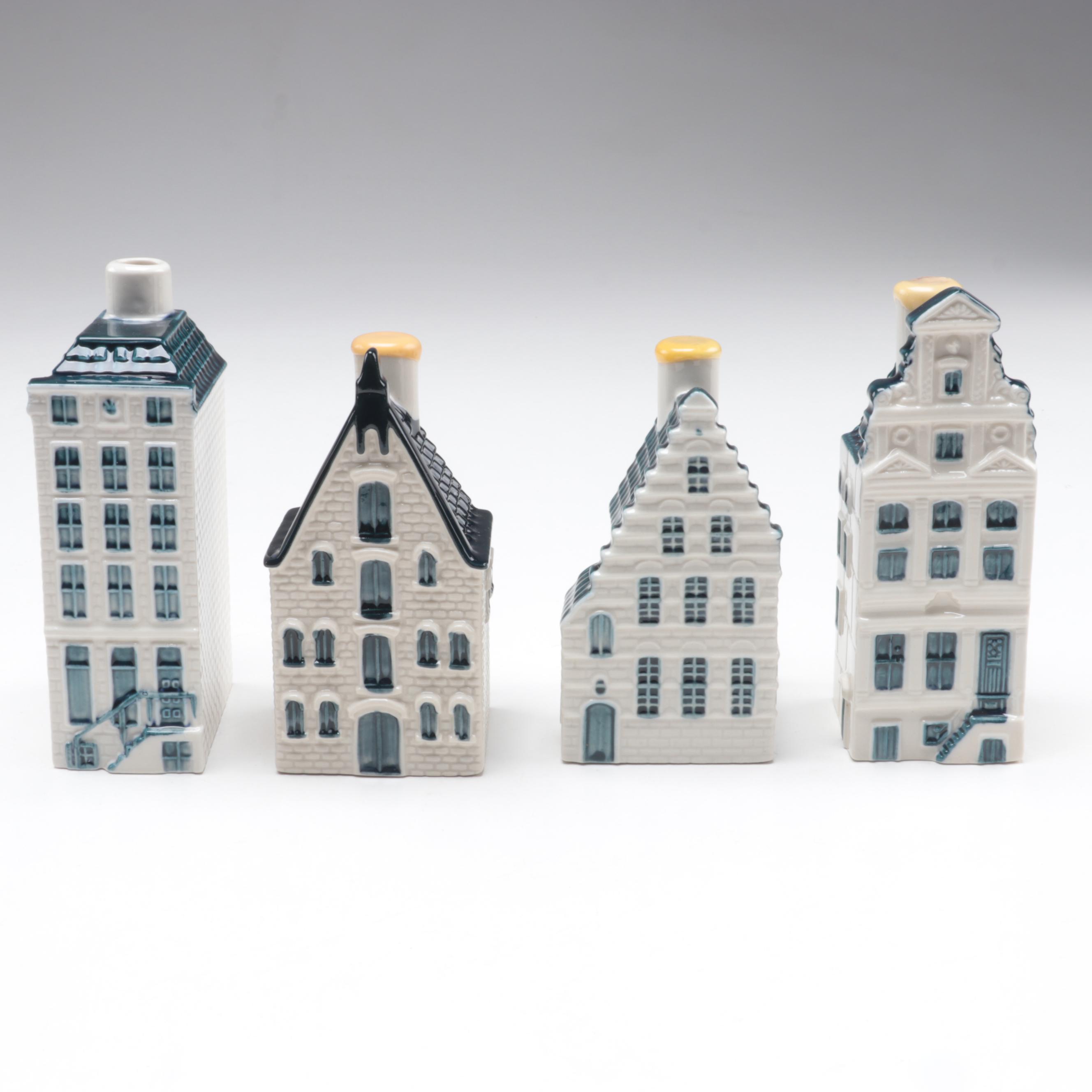 Blue Delft's for KLM by Bols Distilleries  Figural Ceramic House Liquor Bottles