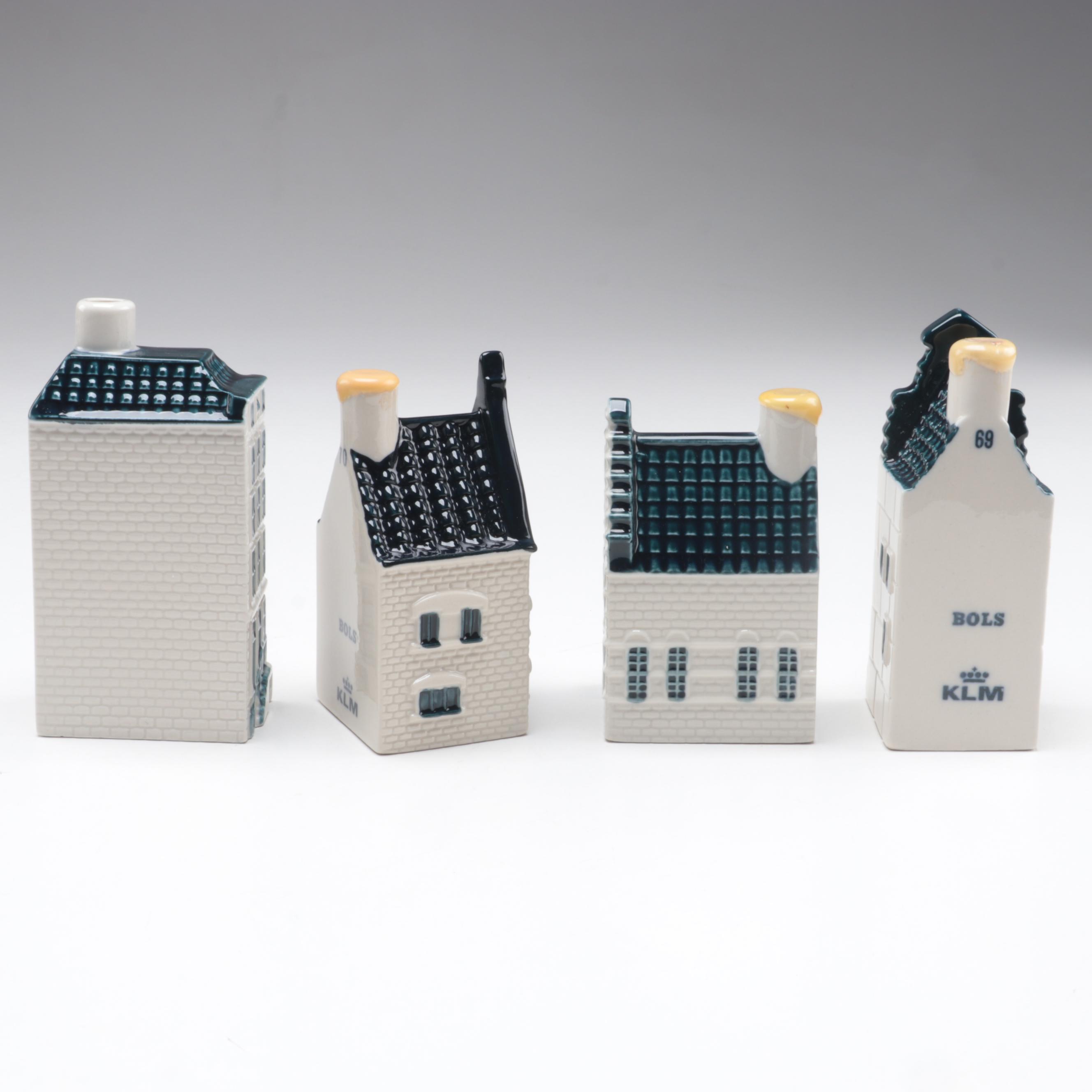 Blue Delft's for KLM by Bols Distilleries  Figural Ceramic House Liquor Bottles