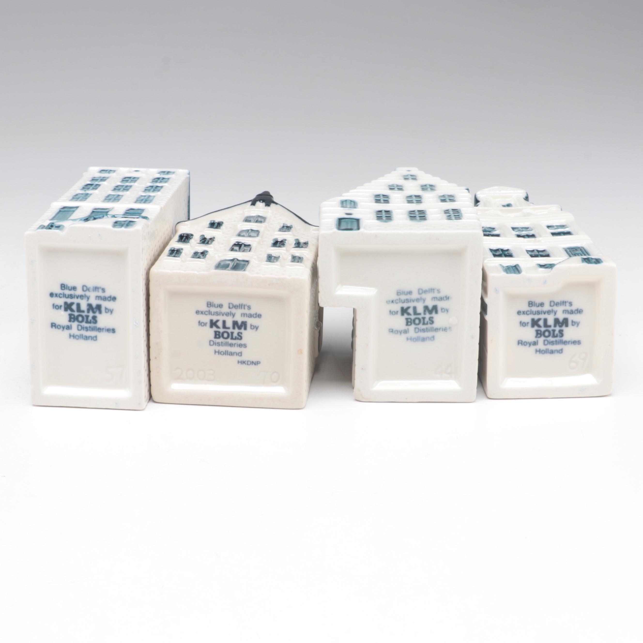 Blue Delft's for KLM by Bols Distilleries  Figural Ceramic House Liquor Bottles