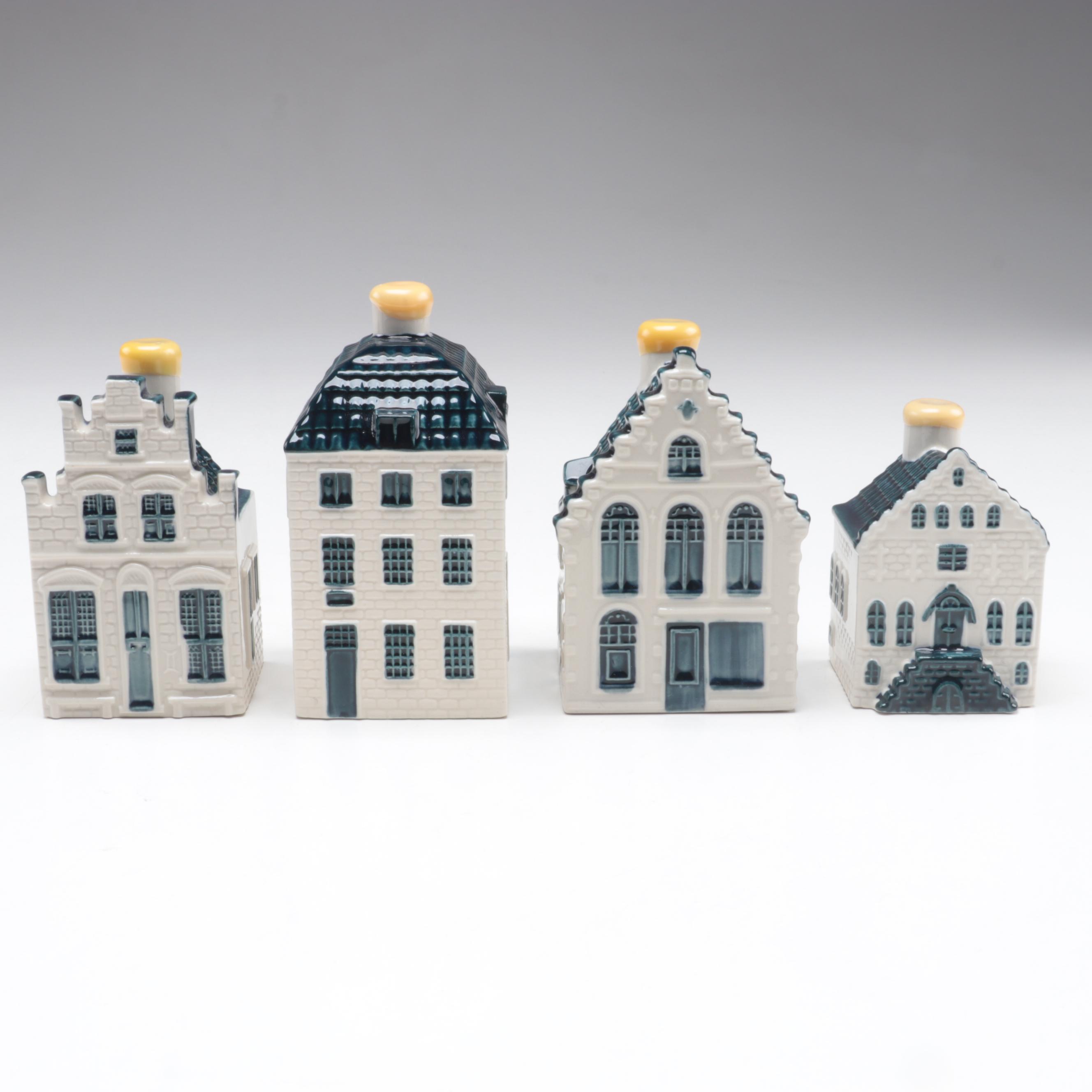 Blue Delft's for KLM by Bols Distilleries  Figural Ceramic House Liquor Bottles