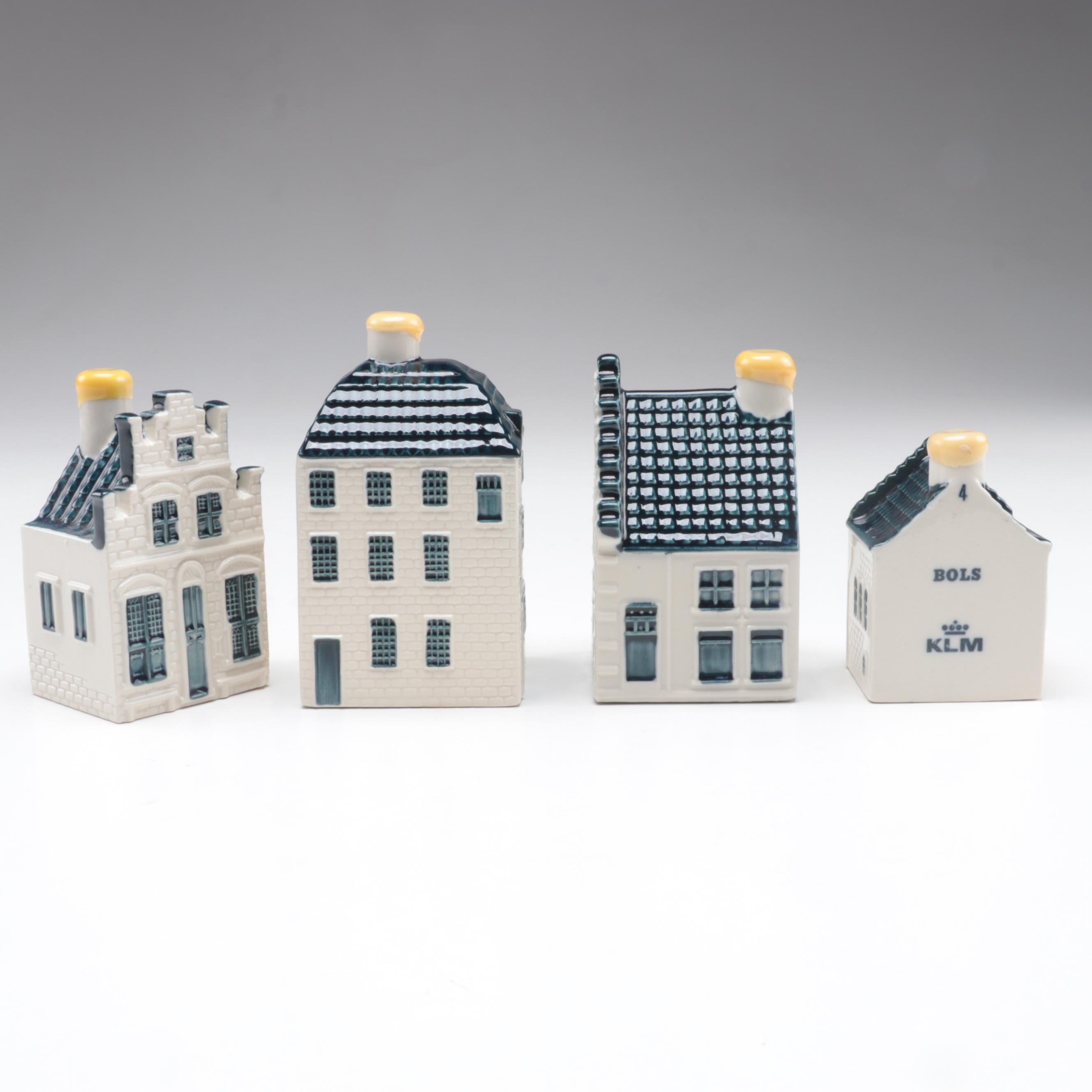Blue Delft's for KLM by Bols Distilleries  Figural Ceramic House Liquor Bottles