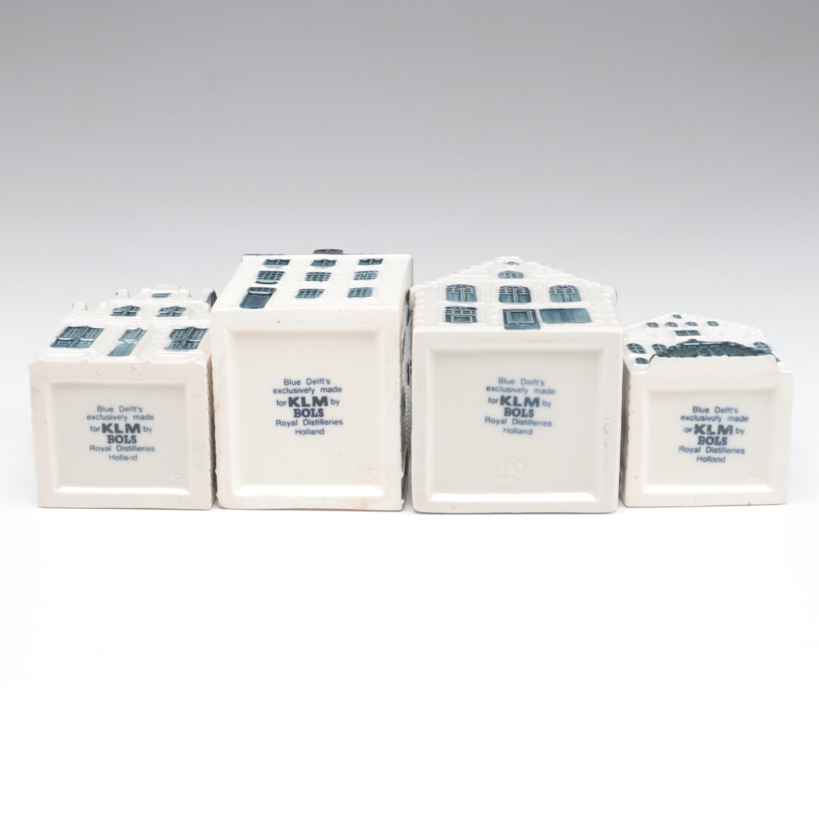 Blue Delft's for KLM by Bols Distilleries  Figural Ceramic House Liquor Bottles