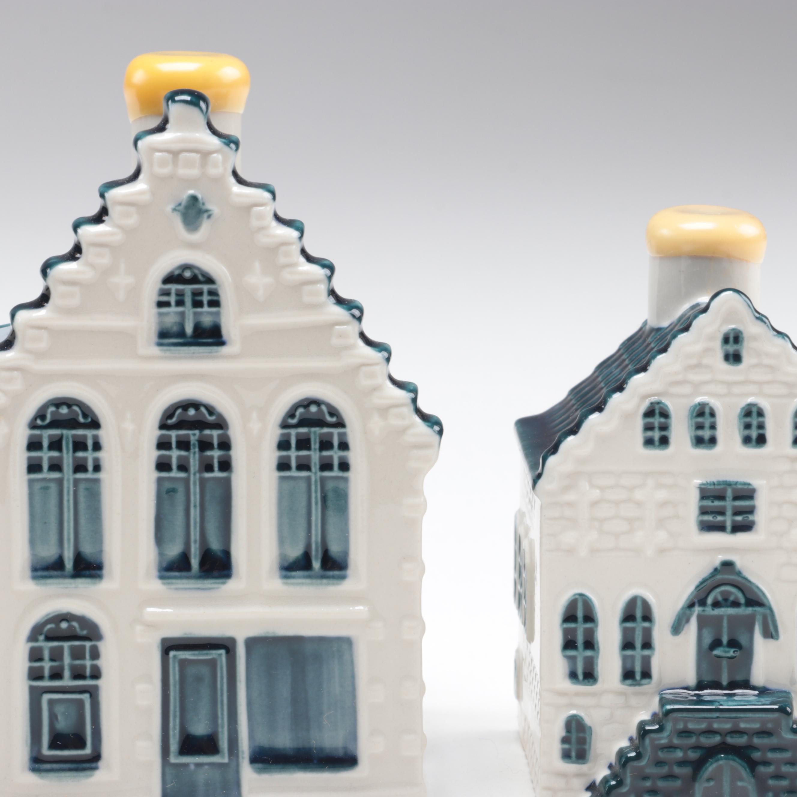 Blue Delft's for KLM by Bols Distilleries  Figural Ceramic House Liquor Bottles