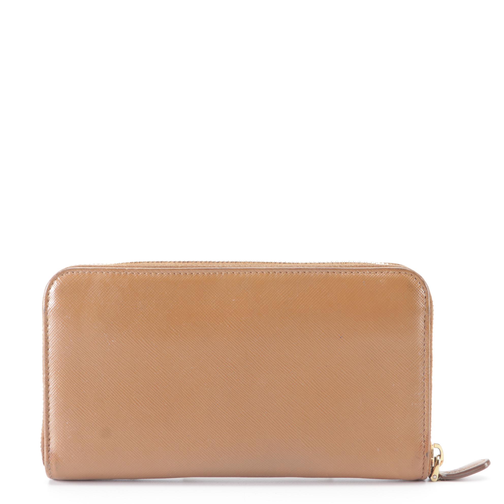 Prada Zip-Around Wallet in Brown Saffiano Leather