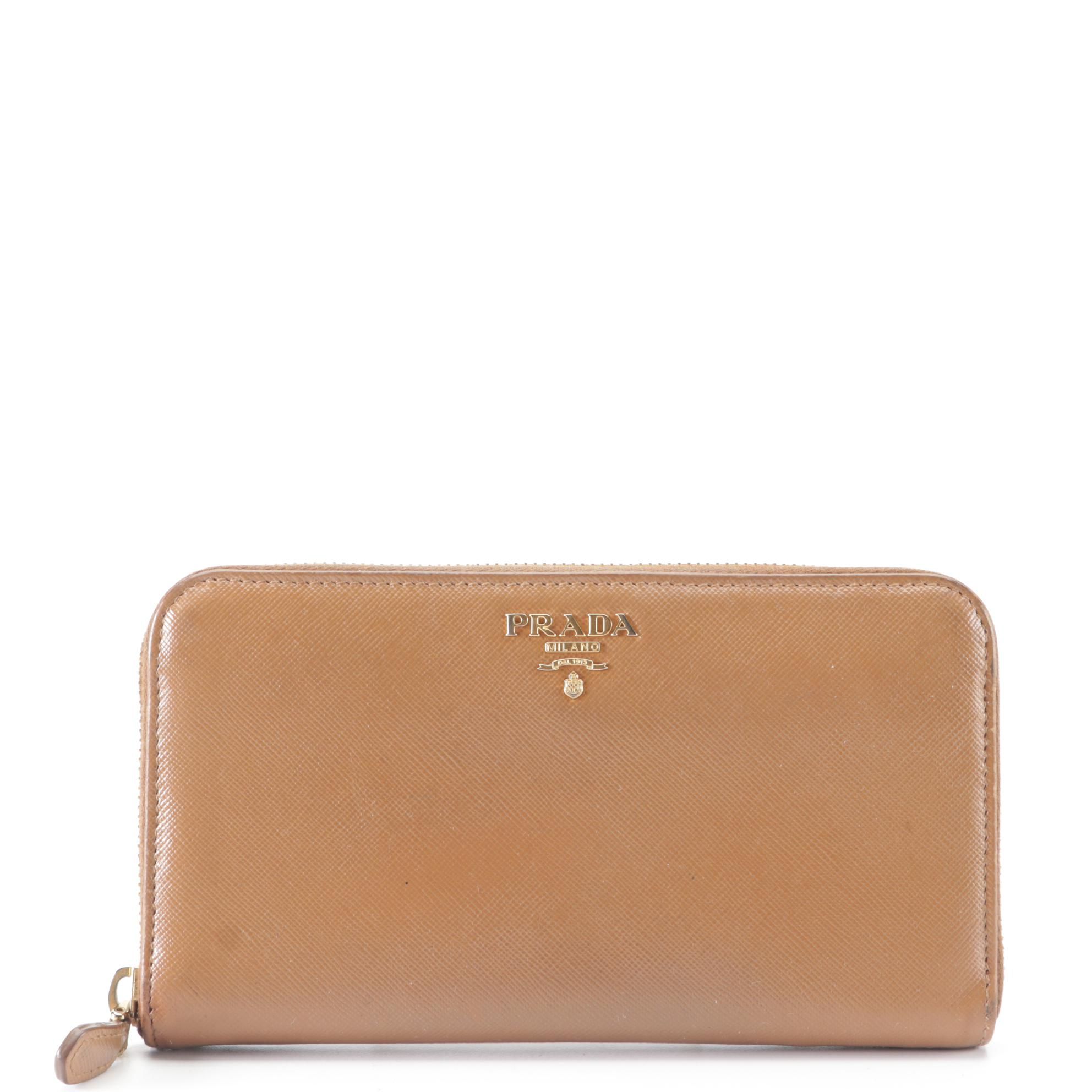 Prada Zip-Around Wallet in Brown Saffiano Leather