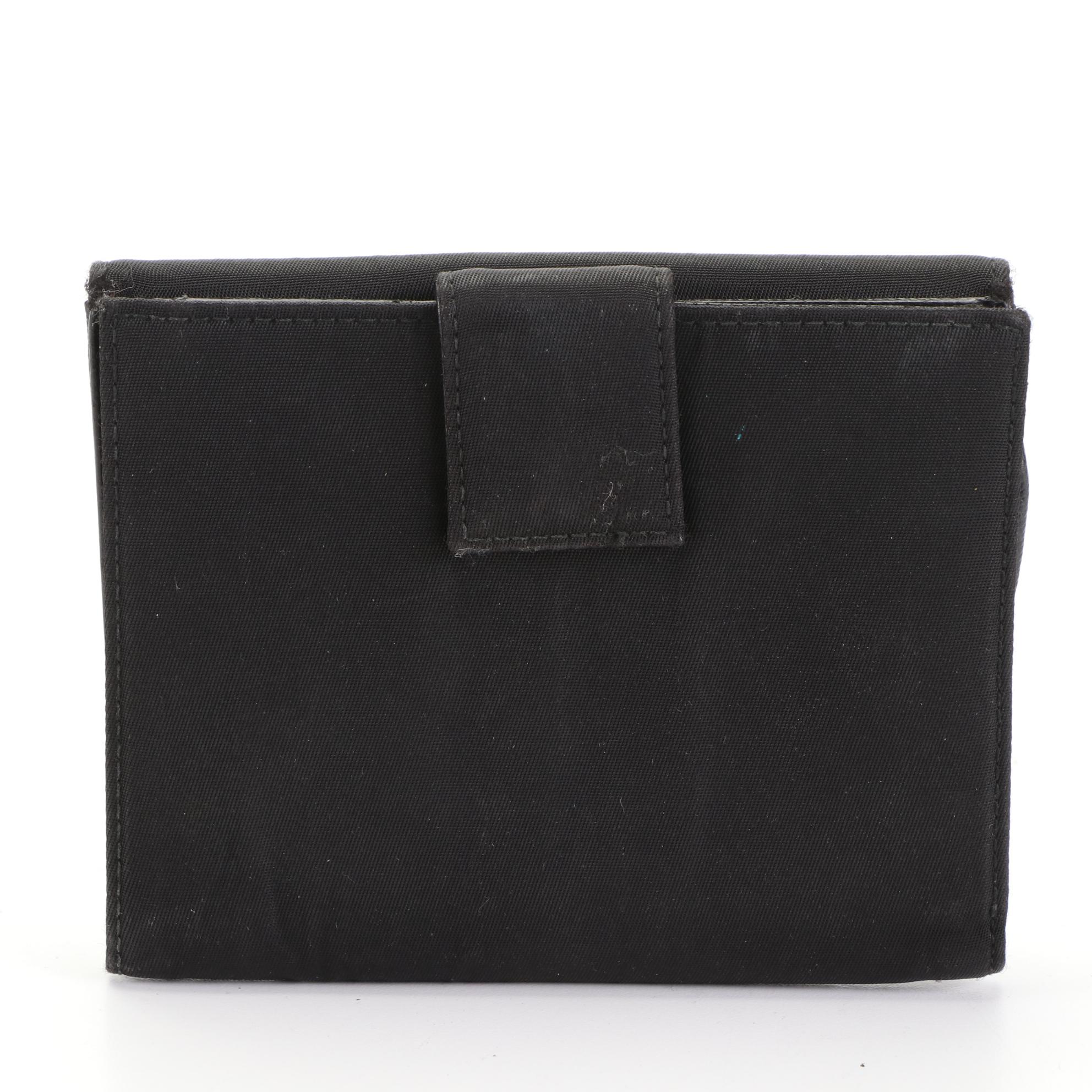 Prada Compact Trifold Wallet in Black Nylon Gabardine and Saffiano Leather