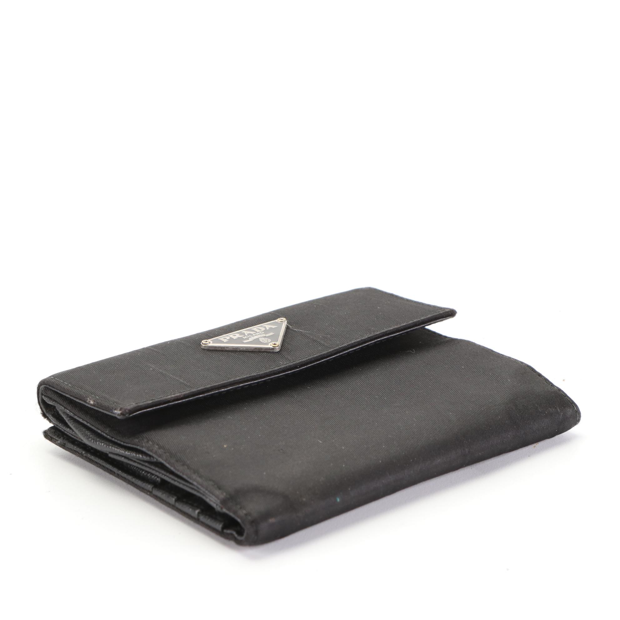 Prada Compact Trifold Wallet in Black Nylon Gabardine and Saffiano Leather