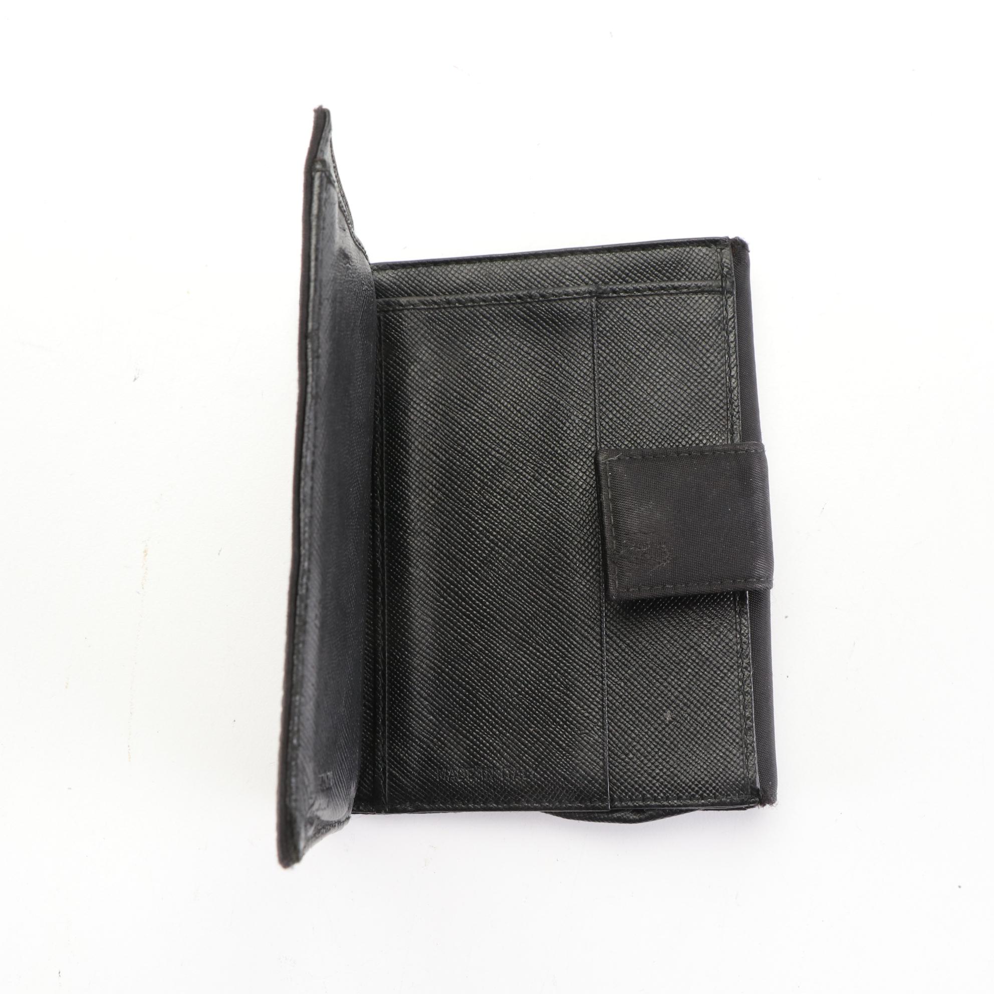 Prada Compact Trifold Wallet in Black Nylon Gabardine and Saffiano Leather