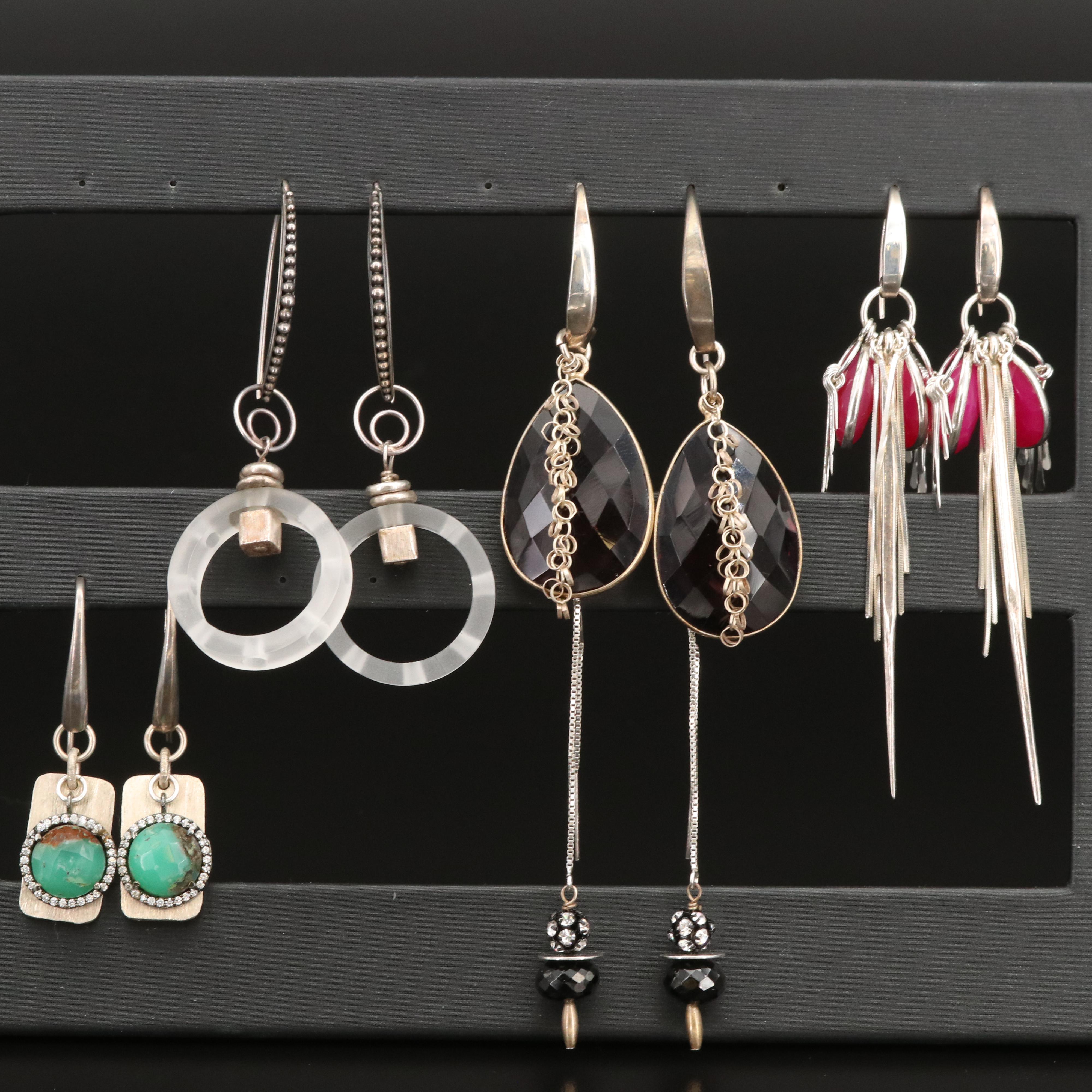 Sterling Earrings Including Chalcedony and Black Spinel