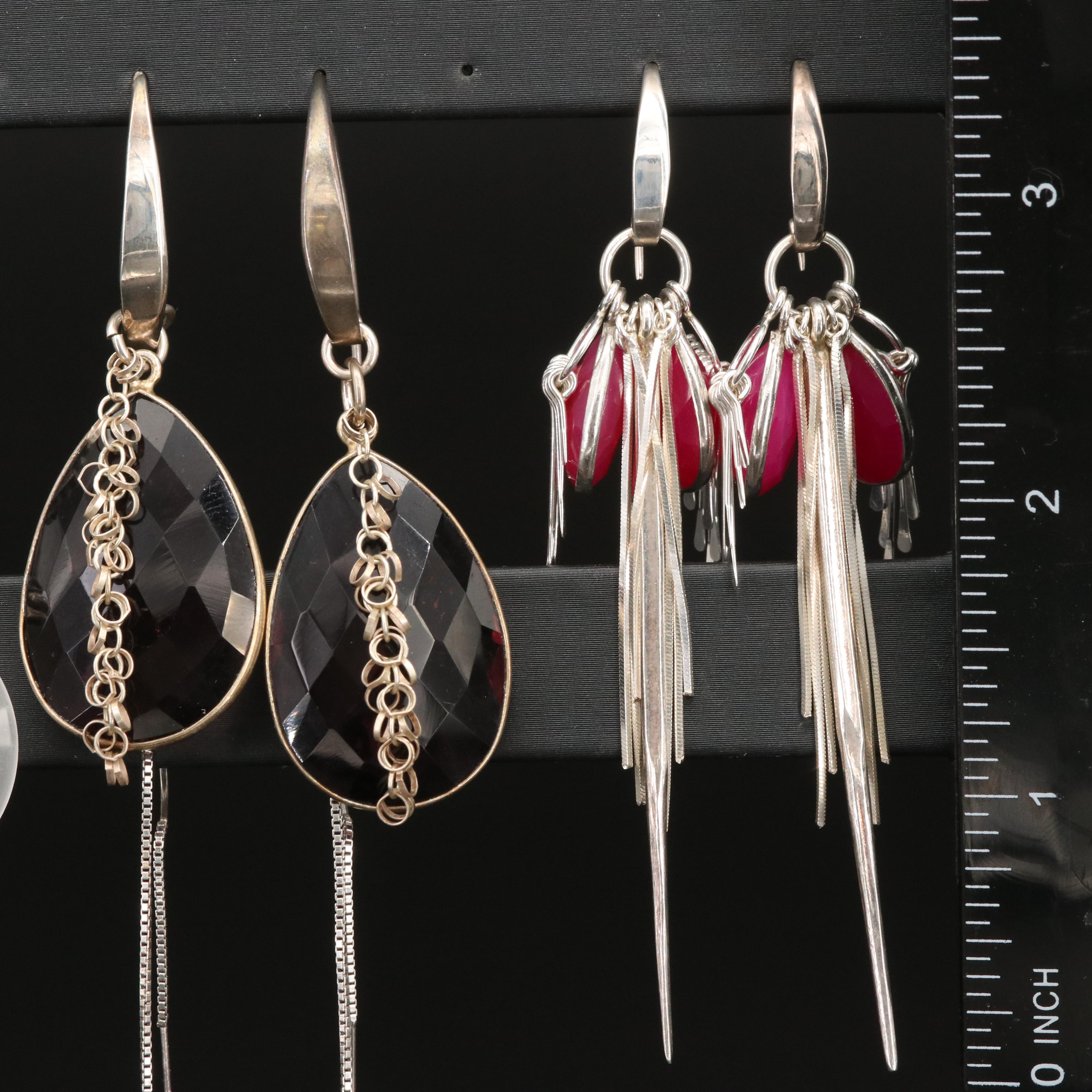 Sterling Earrings Including Chalcedony and Black Spinel