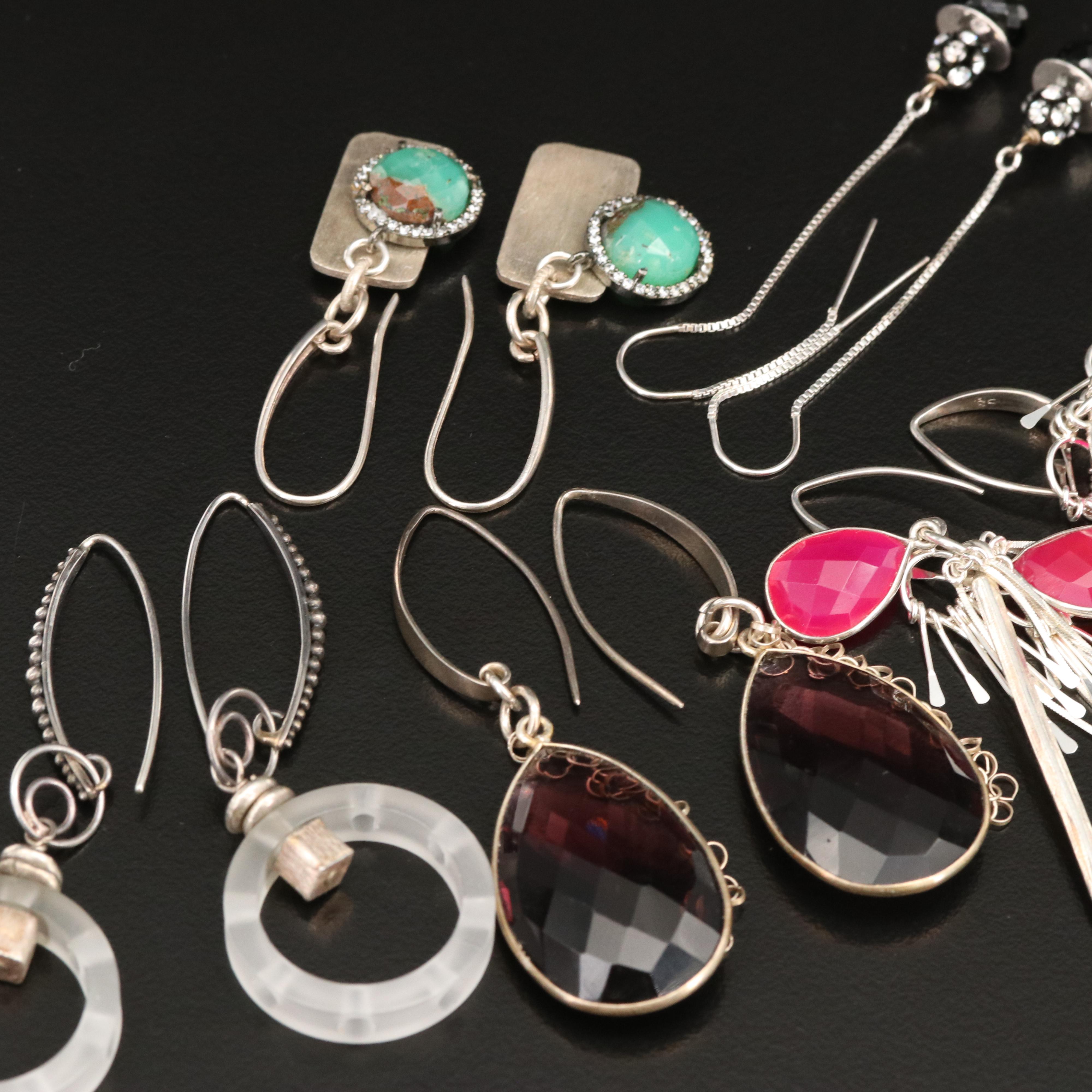 Sterling Earrings Including Chalcedony and Black Spinel