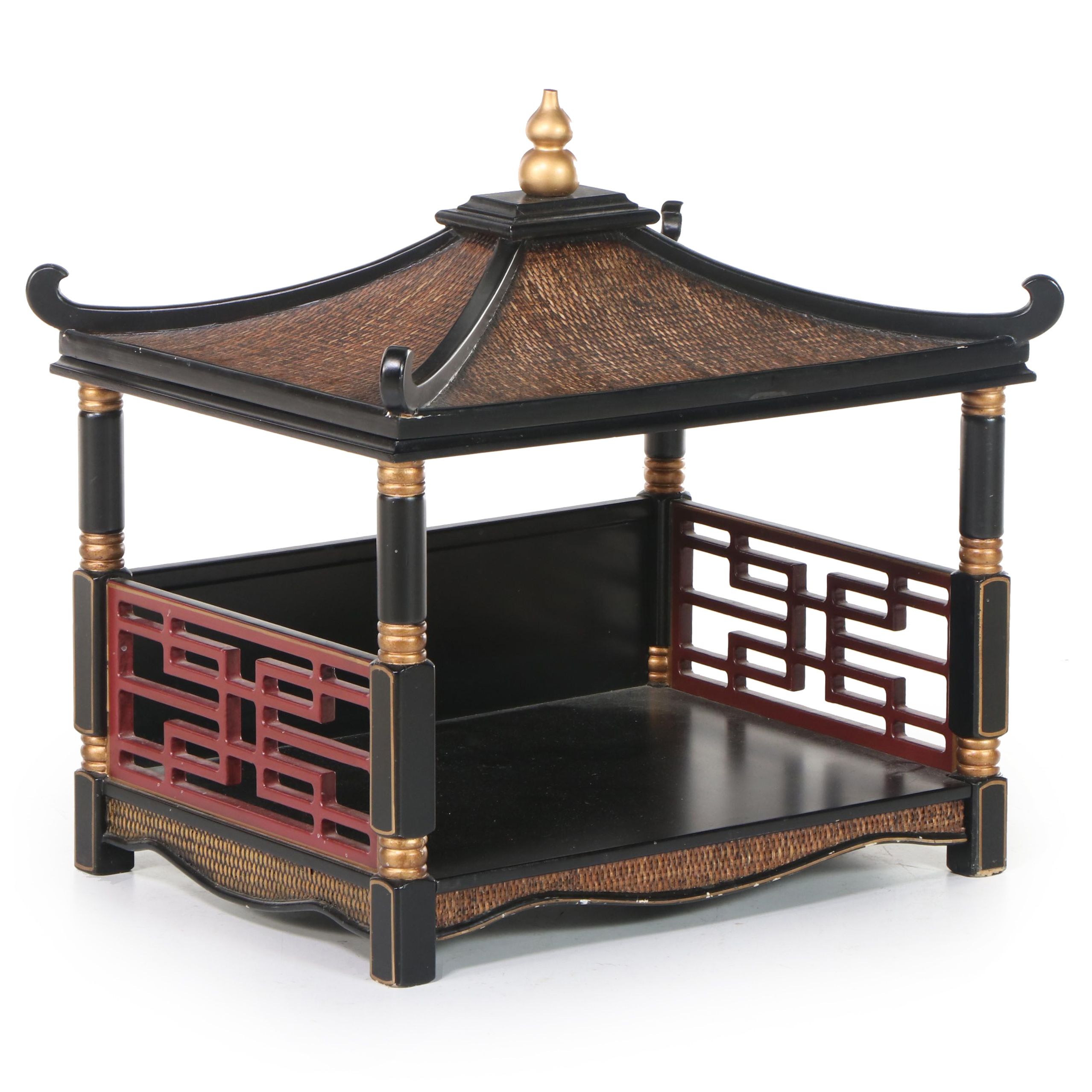 Chinese Pagoda Pet Bed with Woven Reed Roof