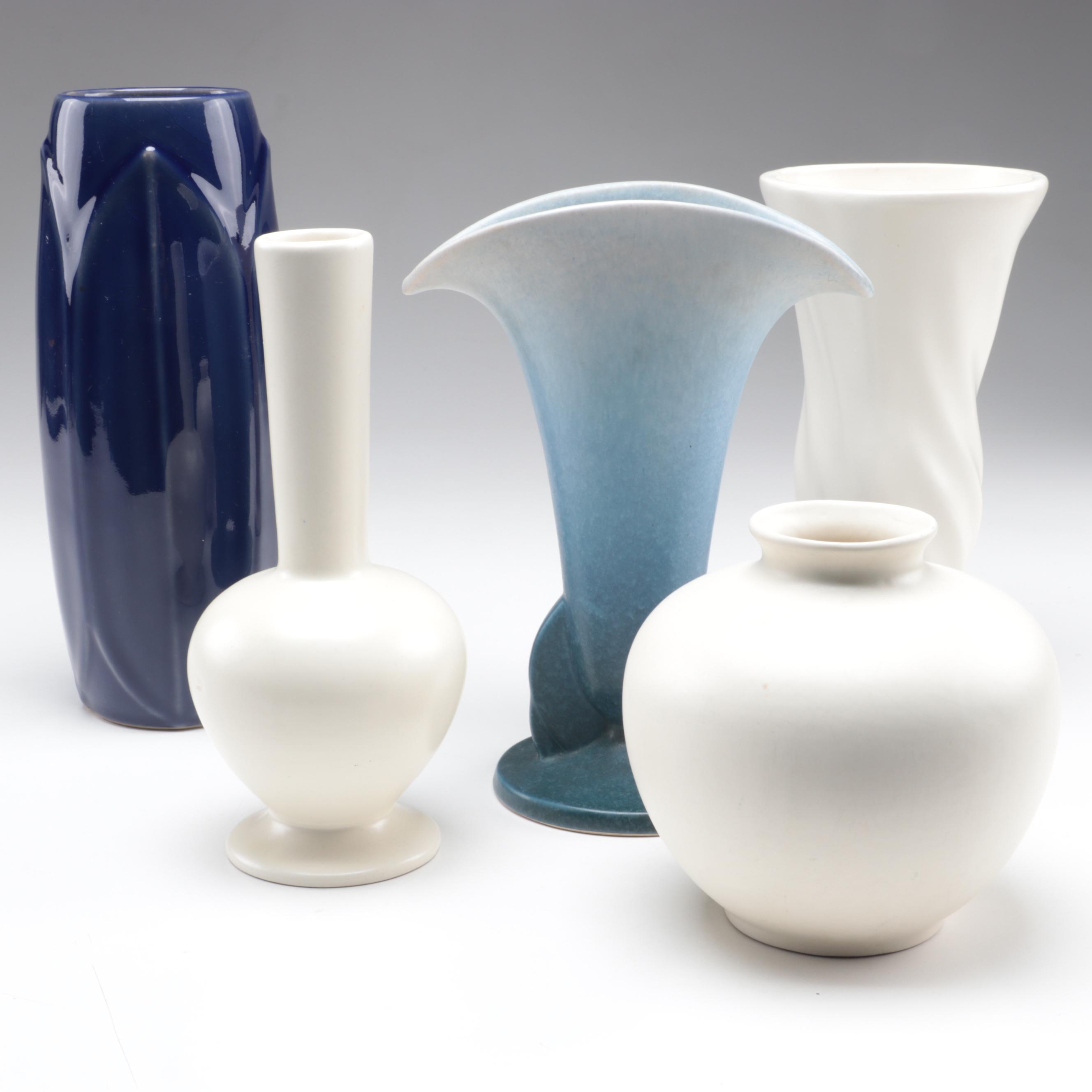 Roseville "Rozane Pattern" Flared Vase with Chinese and Other Art Pottery Vases