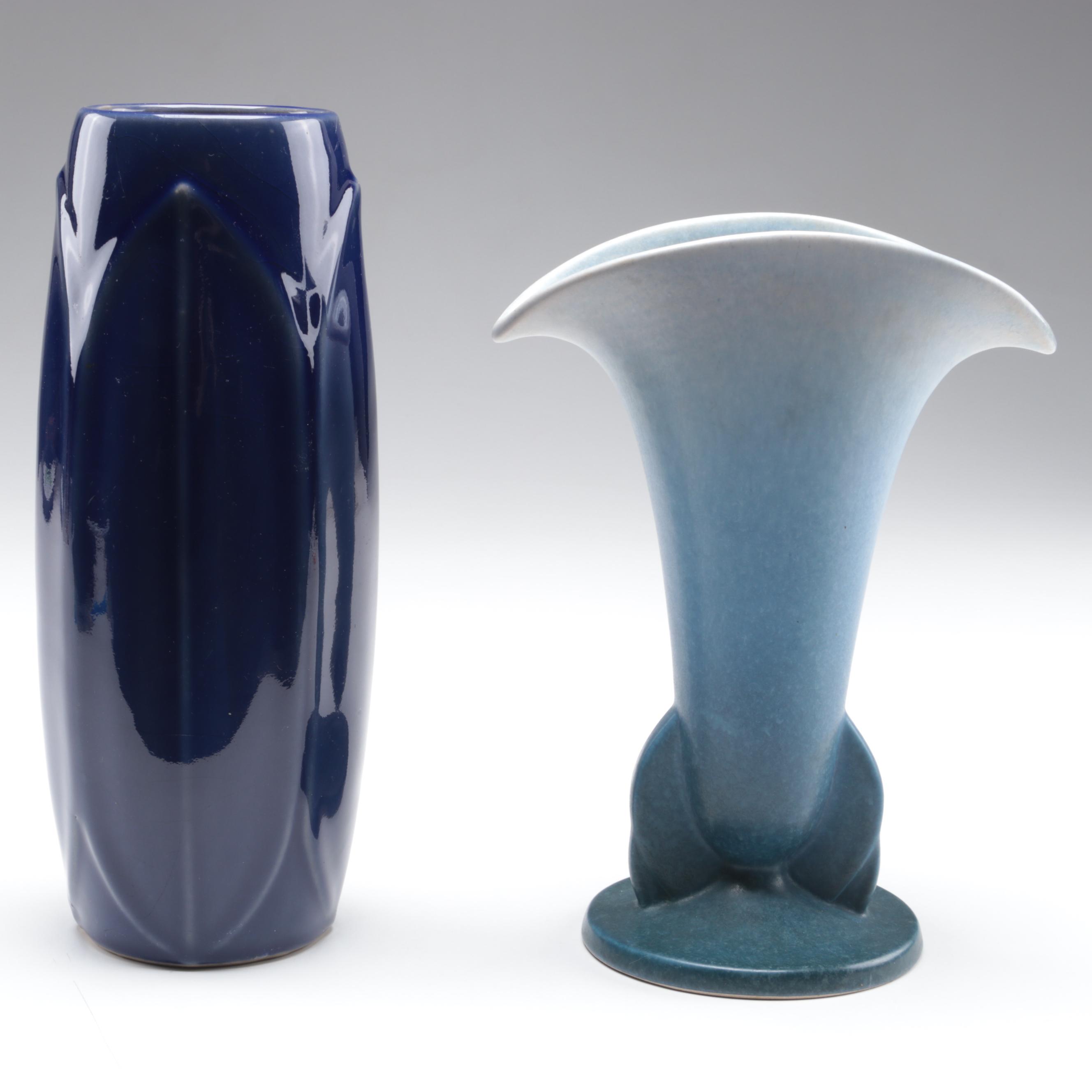 Roseville "Rozane Pattern" Flared Vase with Chinese and Other Art Pottery Vases