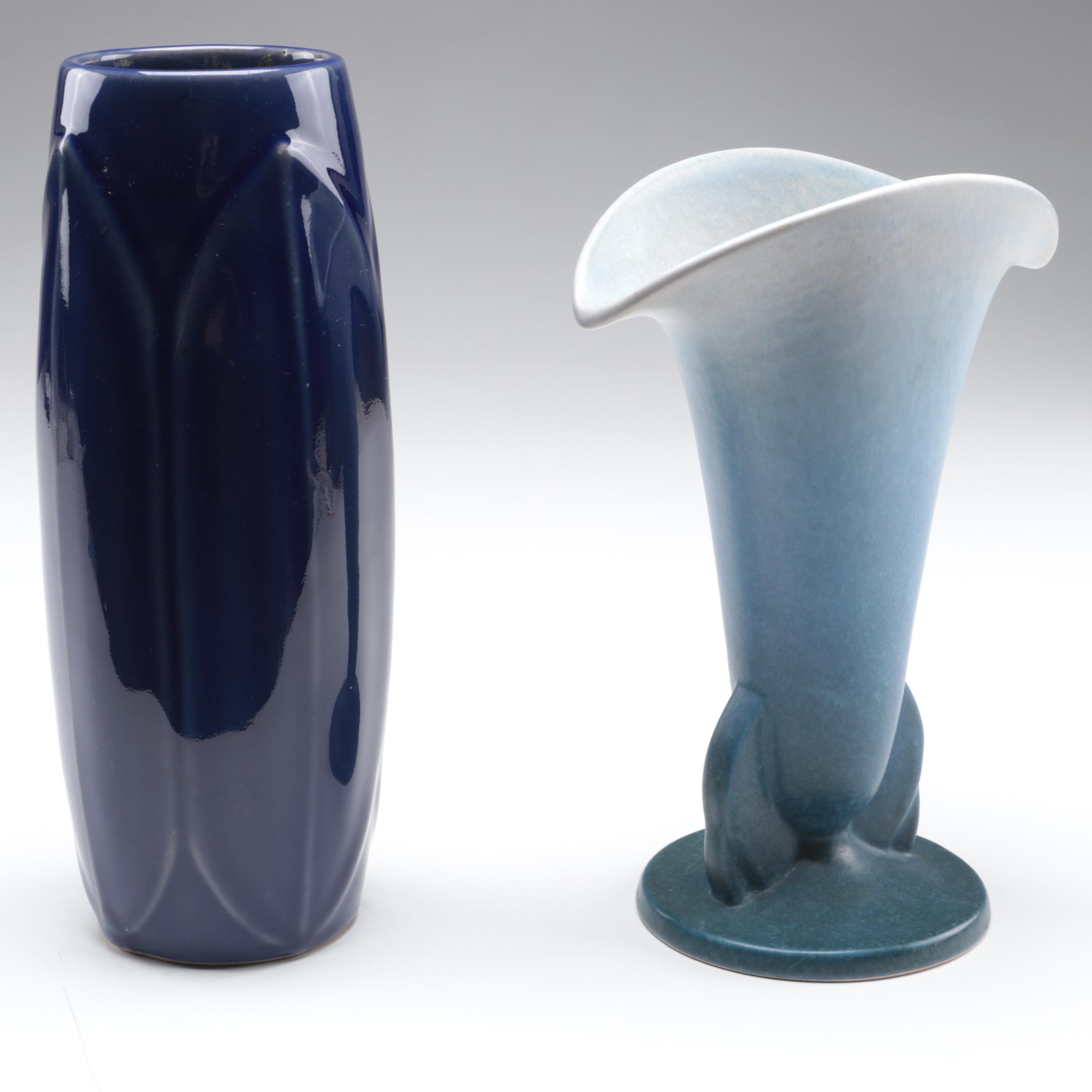 Roseville "Rozane Pattern" Flared Vase with Chinese and Other Art Pottery Vases