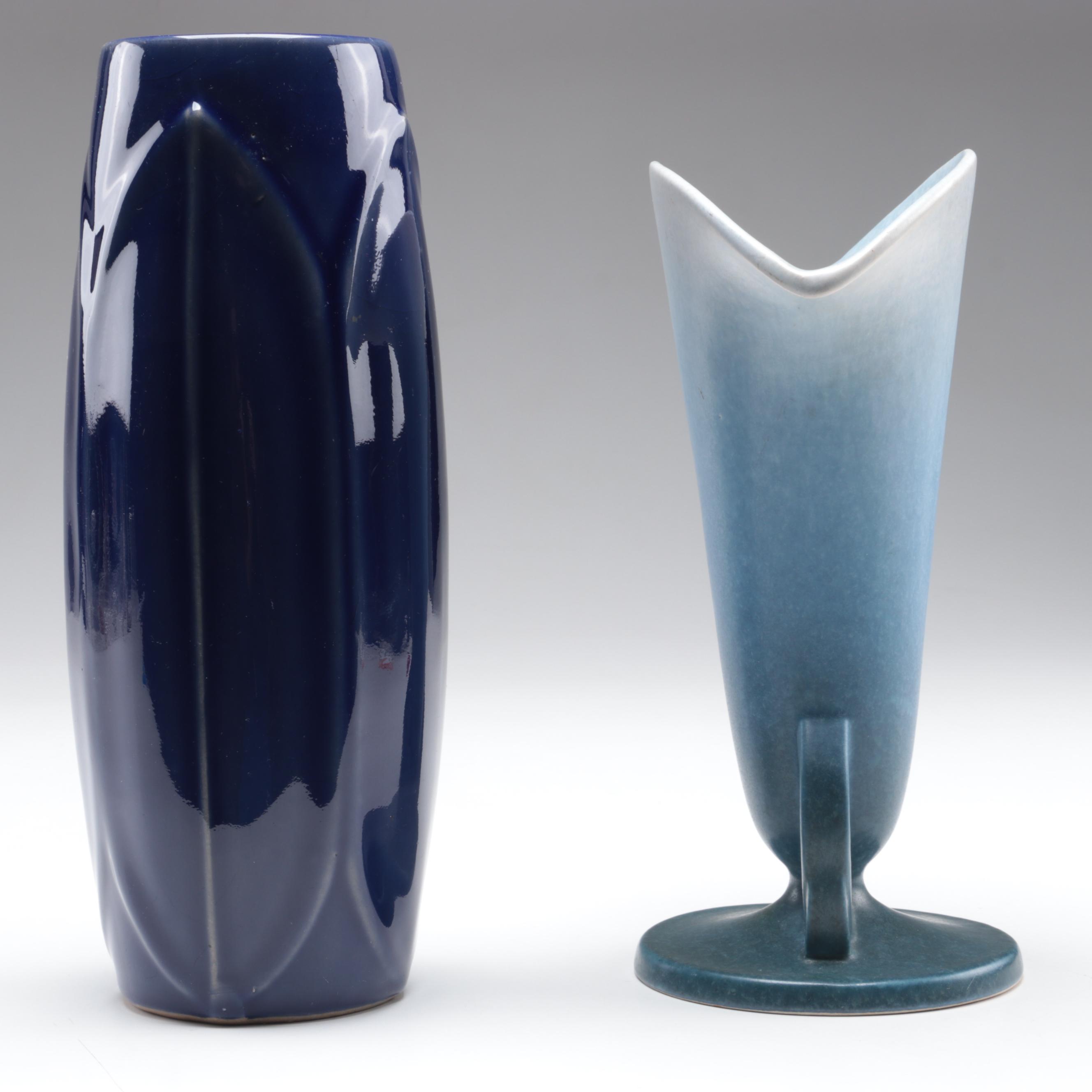 Roseville "Rozane Pattern" Flared Vase with Chinese and Other Art Pottery Vases