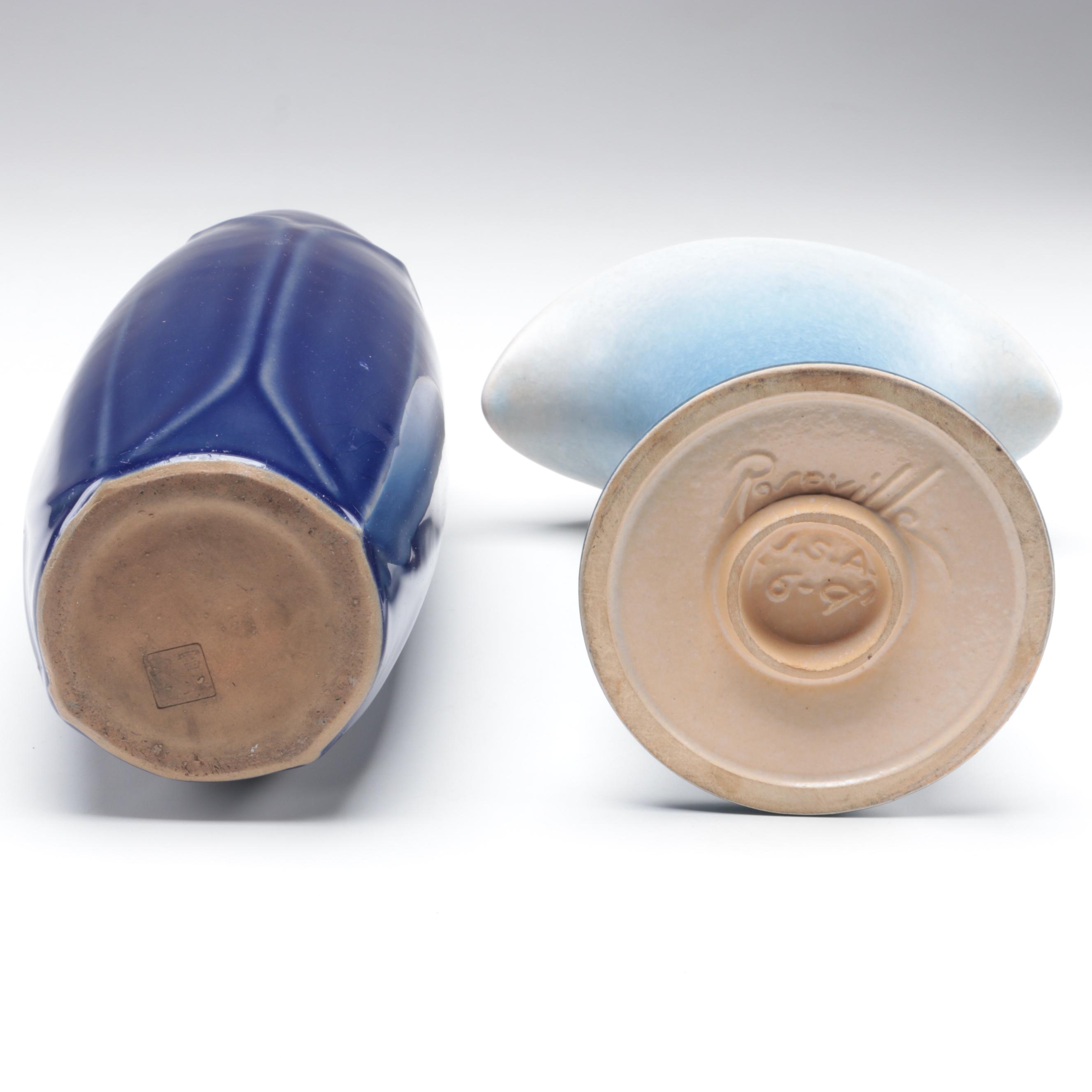 Roseville "Rozane Pattern" Flared Vase with Chinese and Other Art Pottery Vases