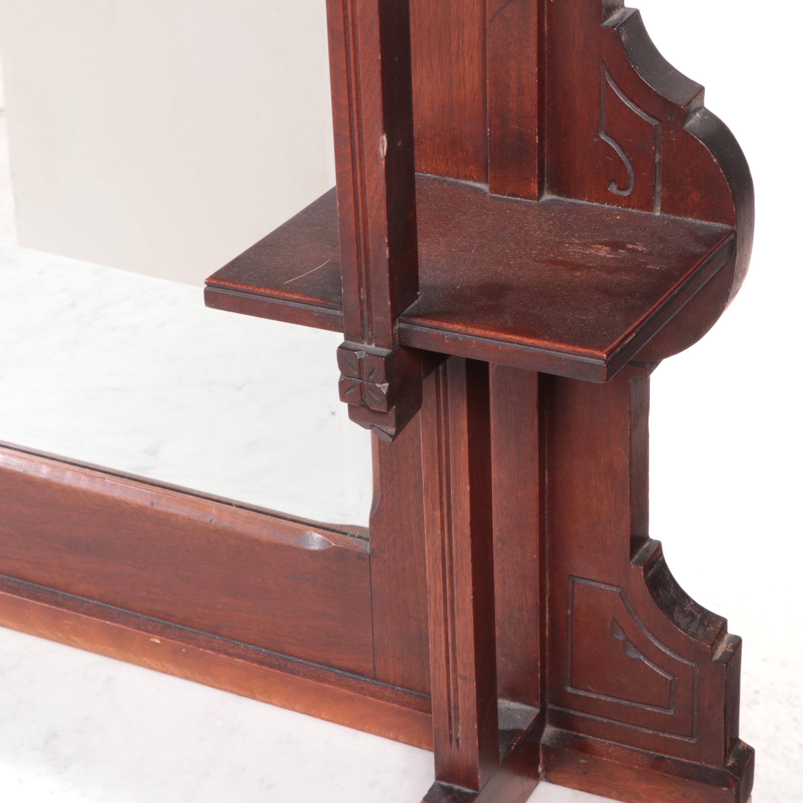 Victorian Eastlake Walnut and Burl Walnut Buffet with Mirror and Marble Top