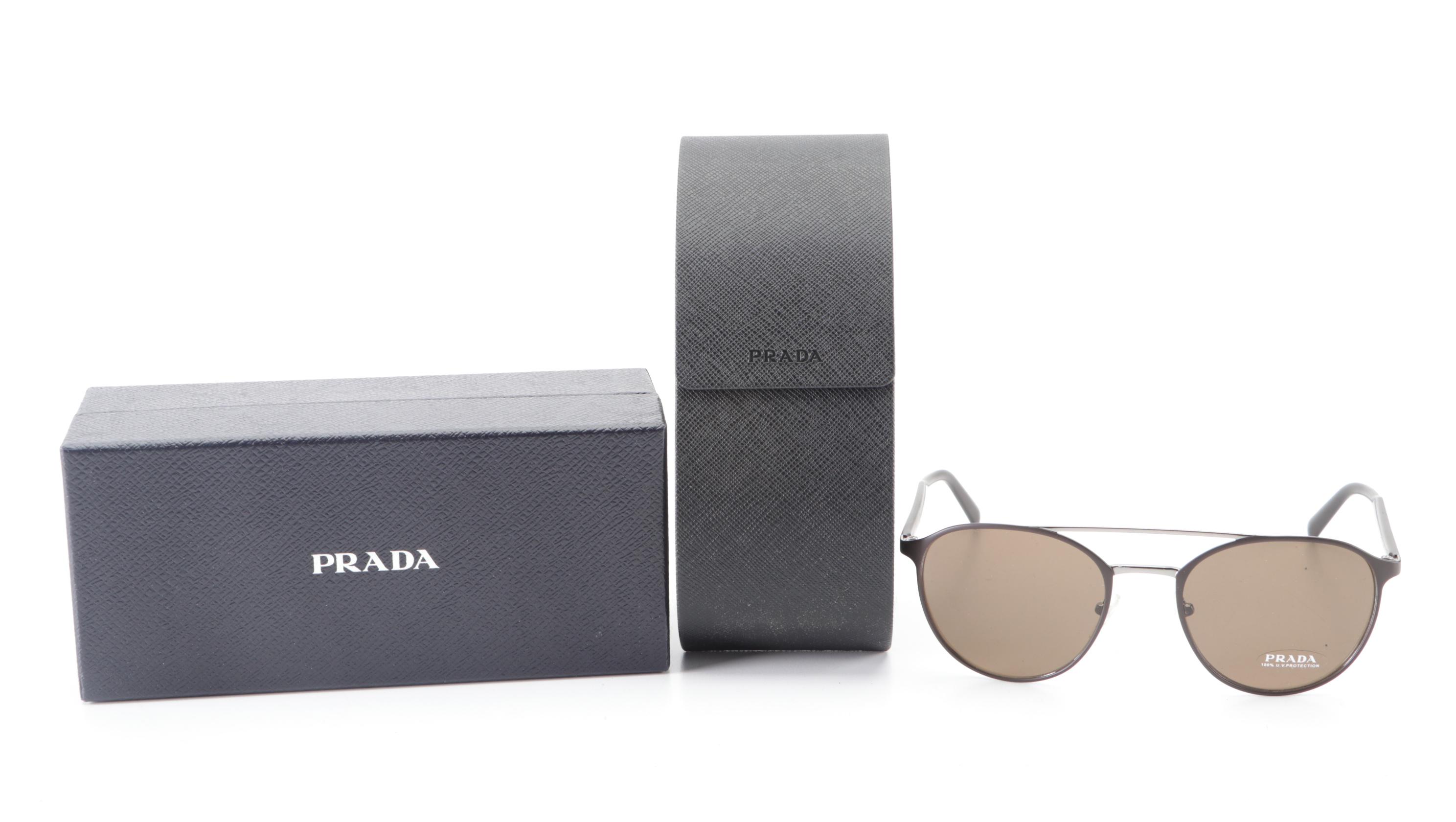 Prada SPR62T Aviator Sunglasses in Brown with Case and Box