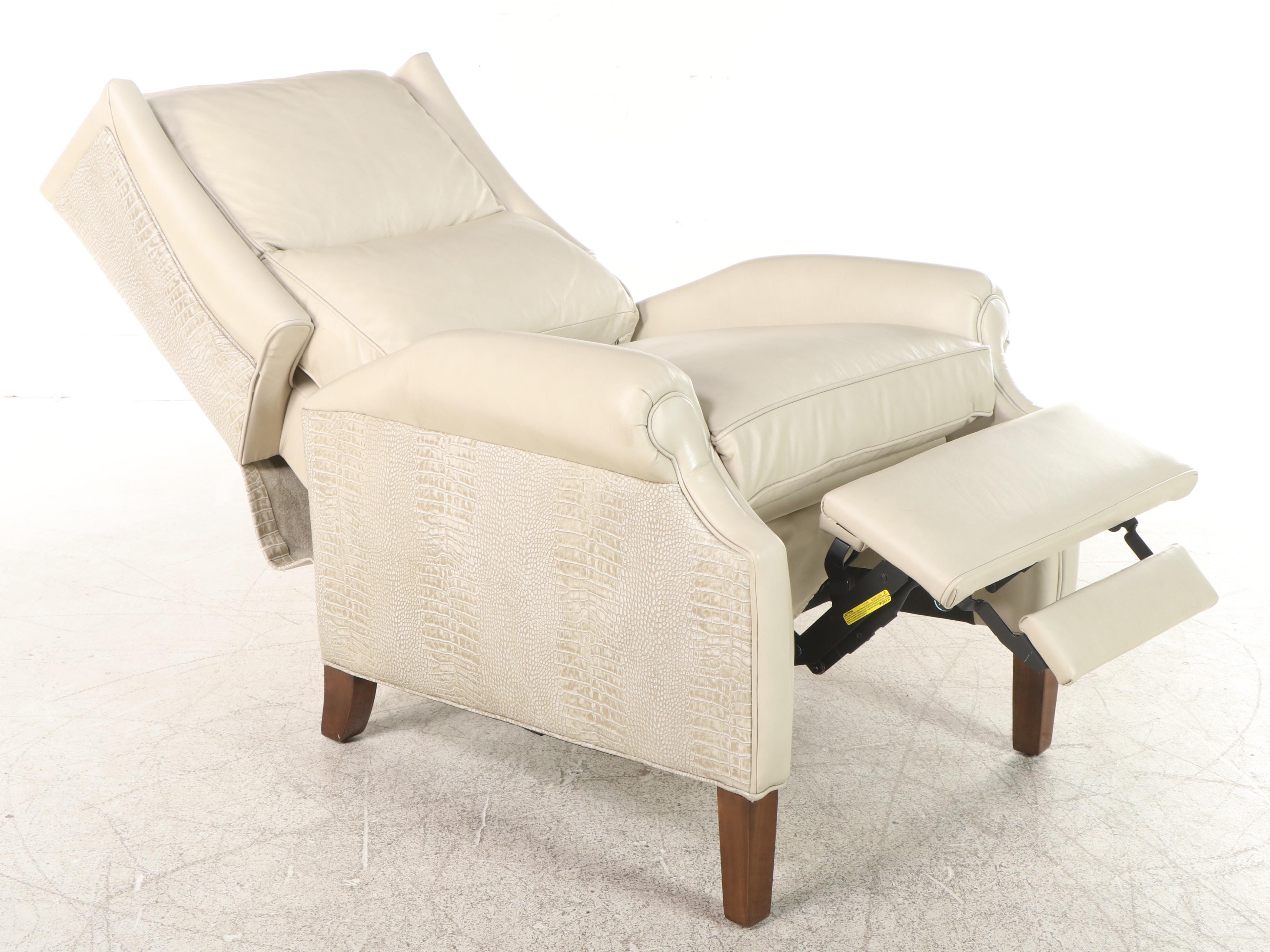 Hancock & Moore Leather and Alligator-Embossed Leather Wingback Recliner